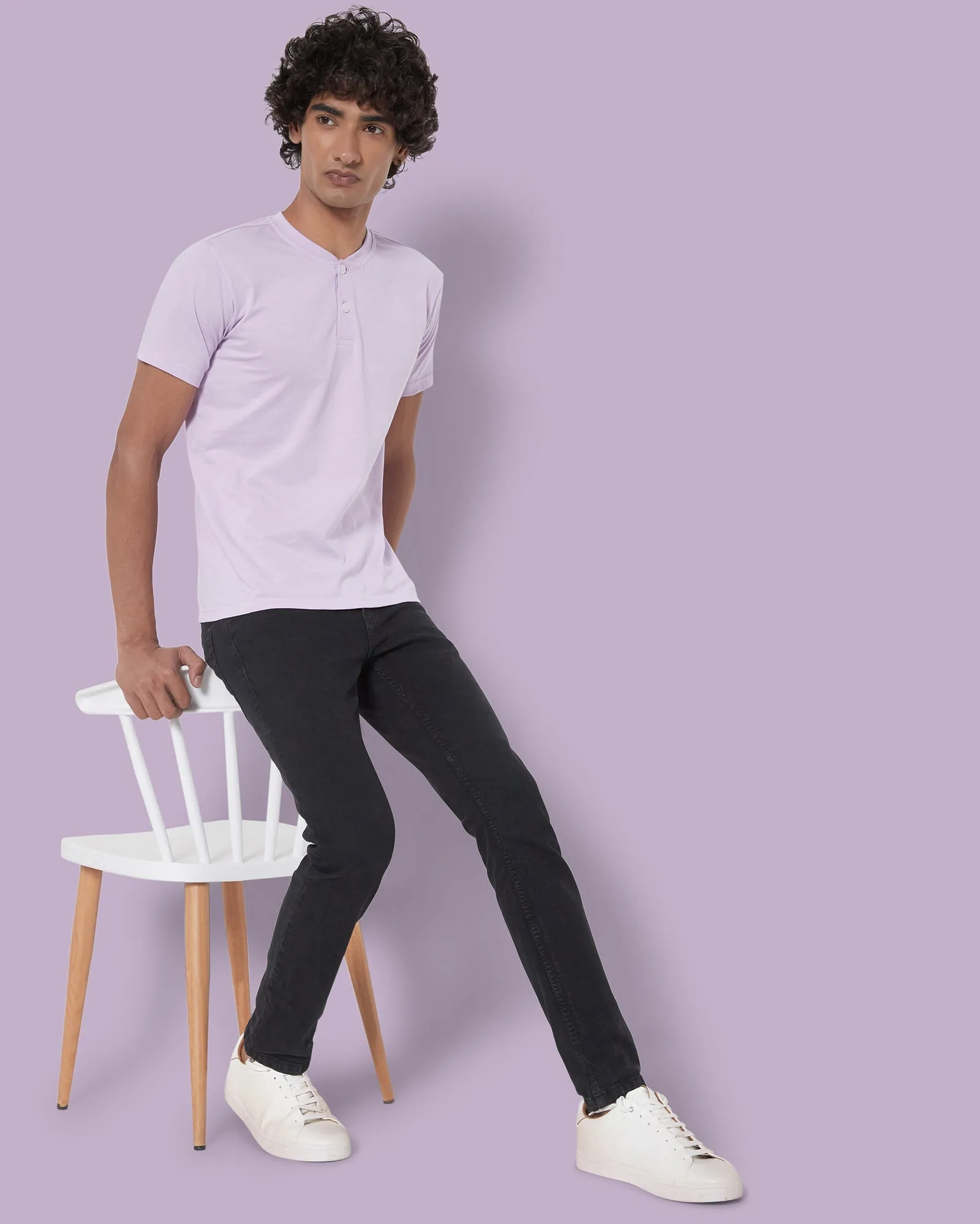 Half Sleeves Henley: Mauve Purple