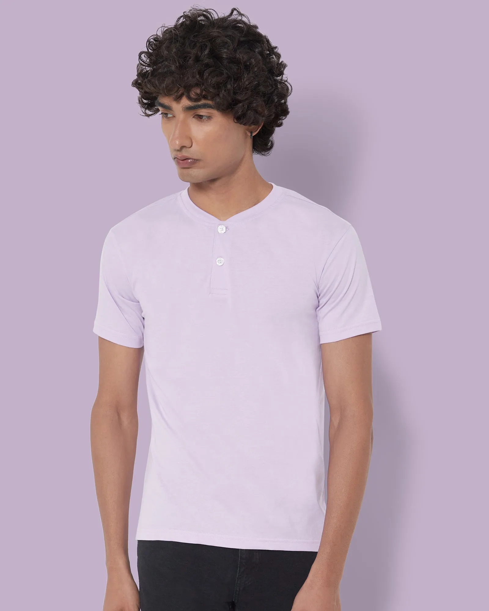 Half Sleeves Henley: Mauve Purple