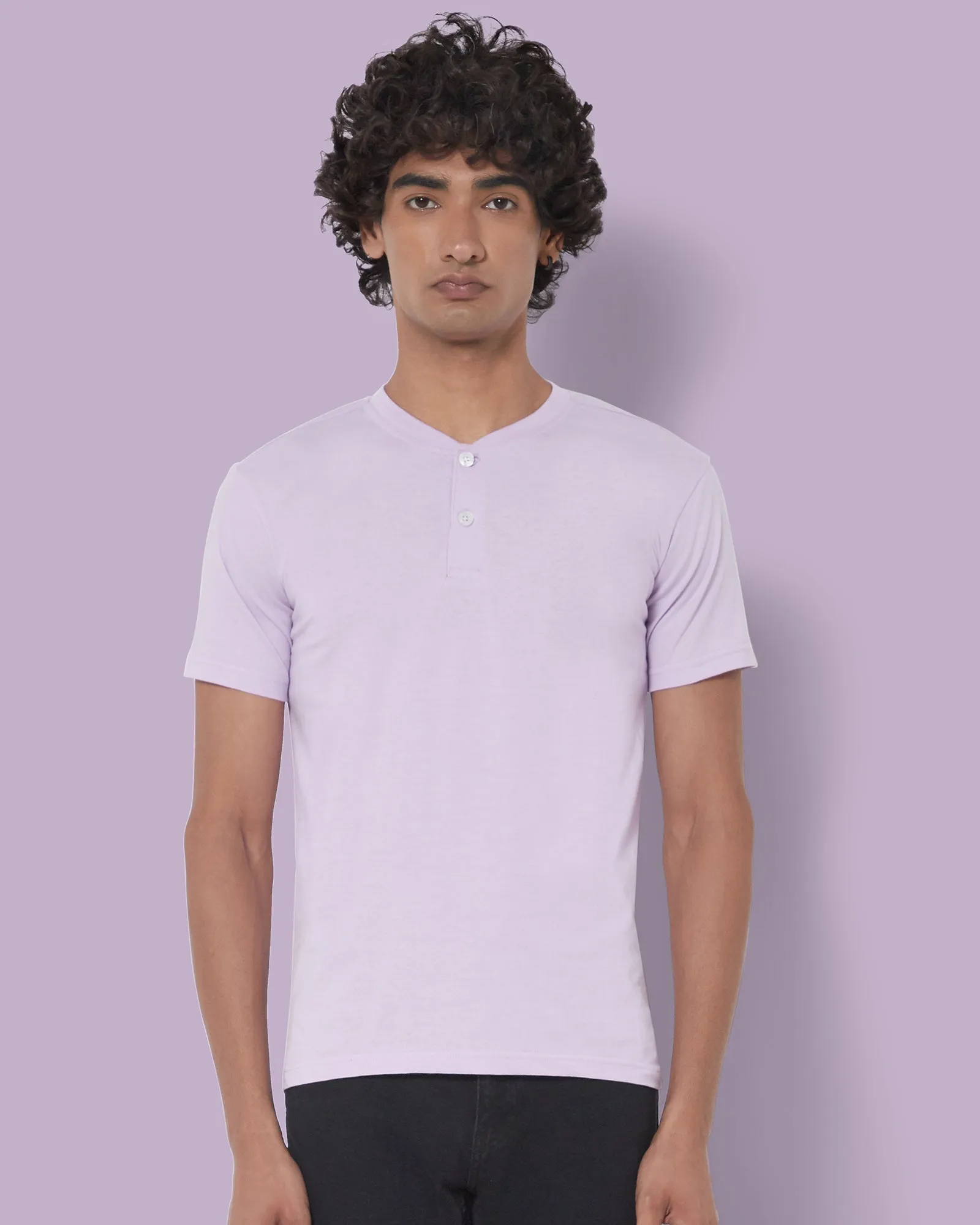 Half Sleeves Henley: Mauve Purple