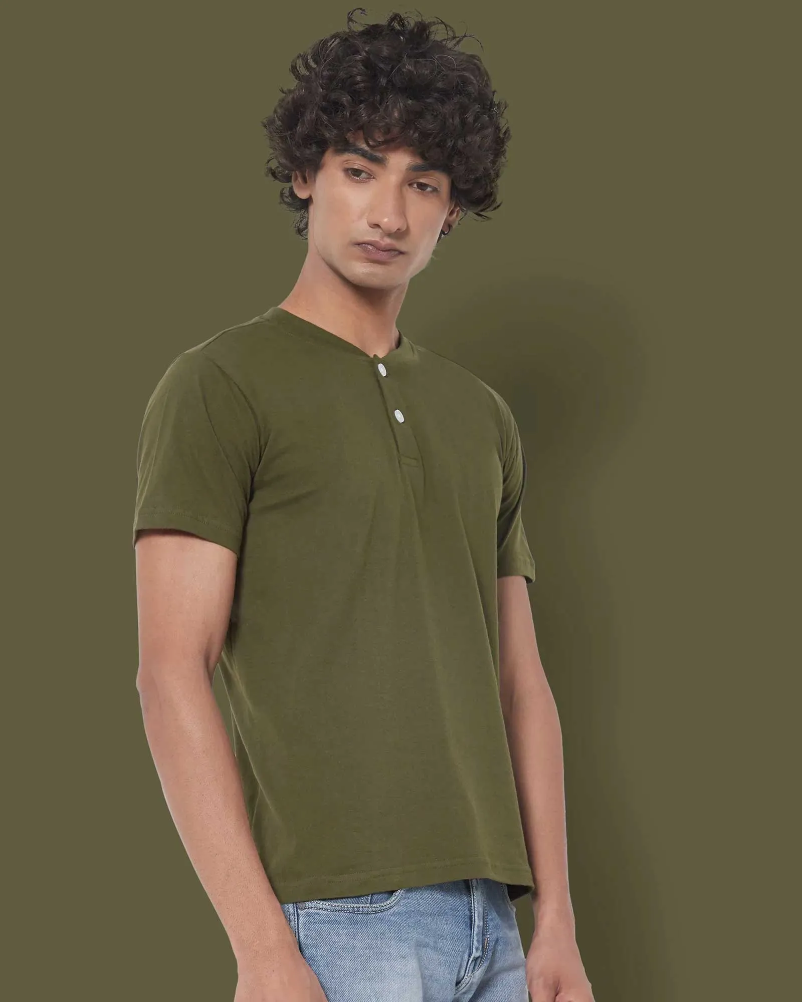 Half Sleeves Henley: Military Green