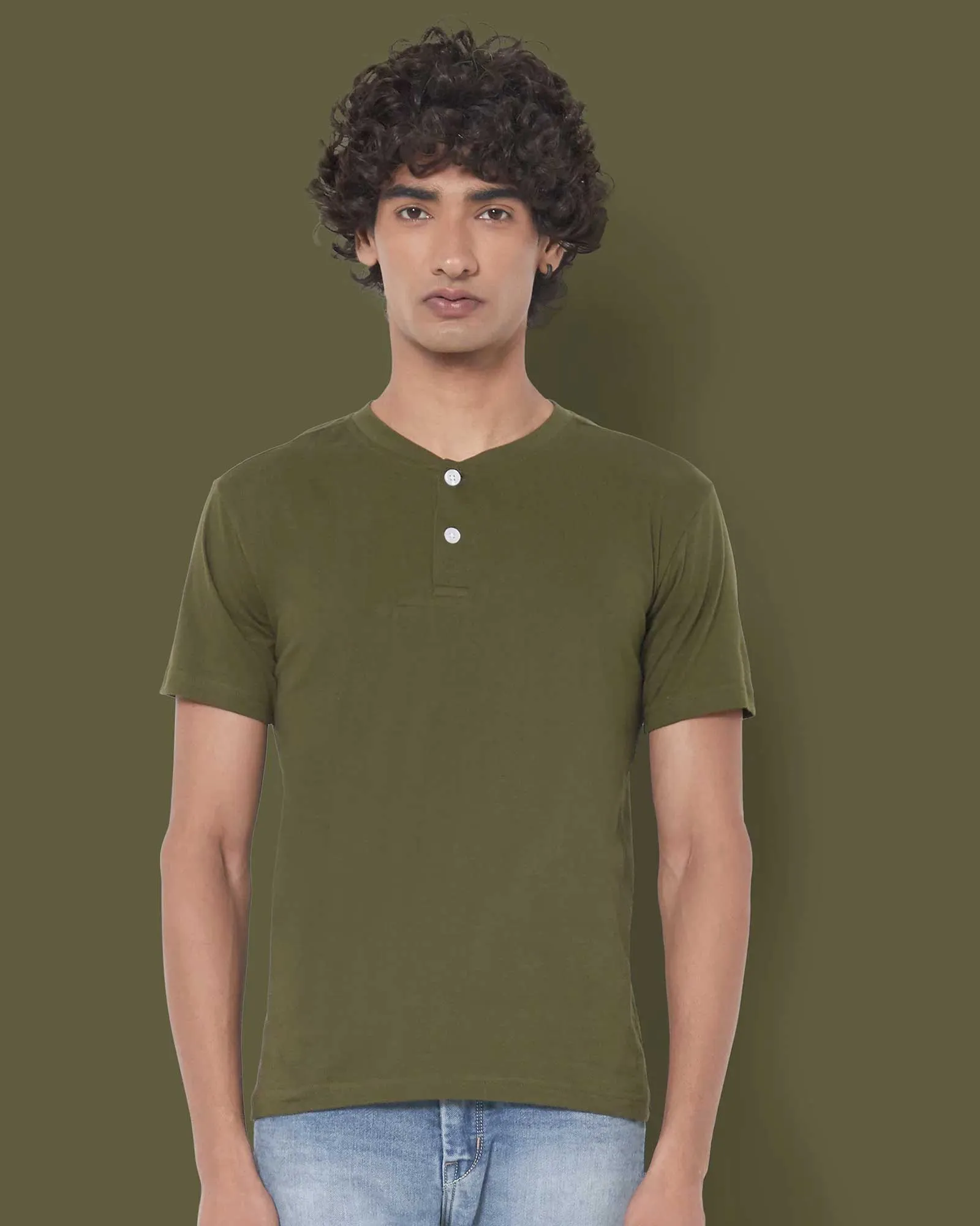 Half Sleeves Henley: Military Green