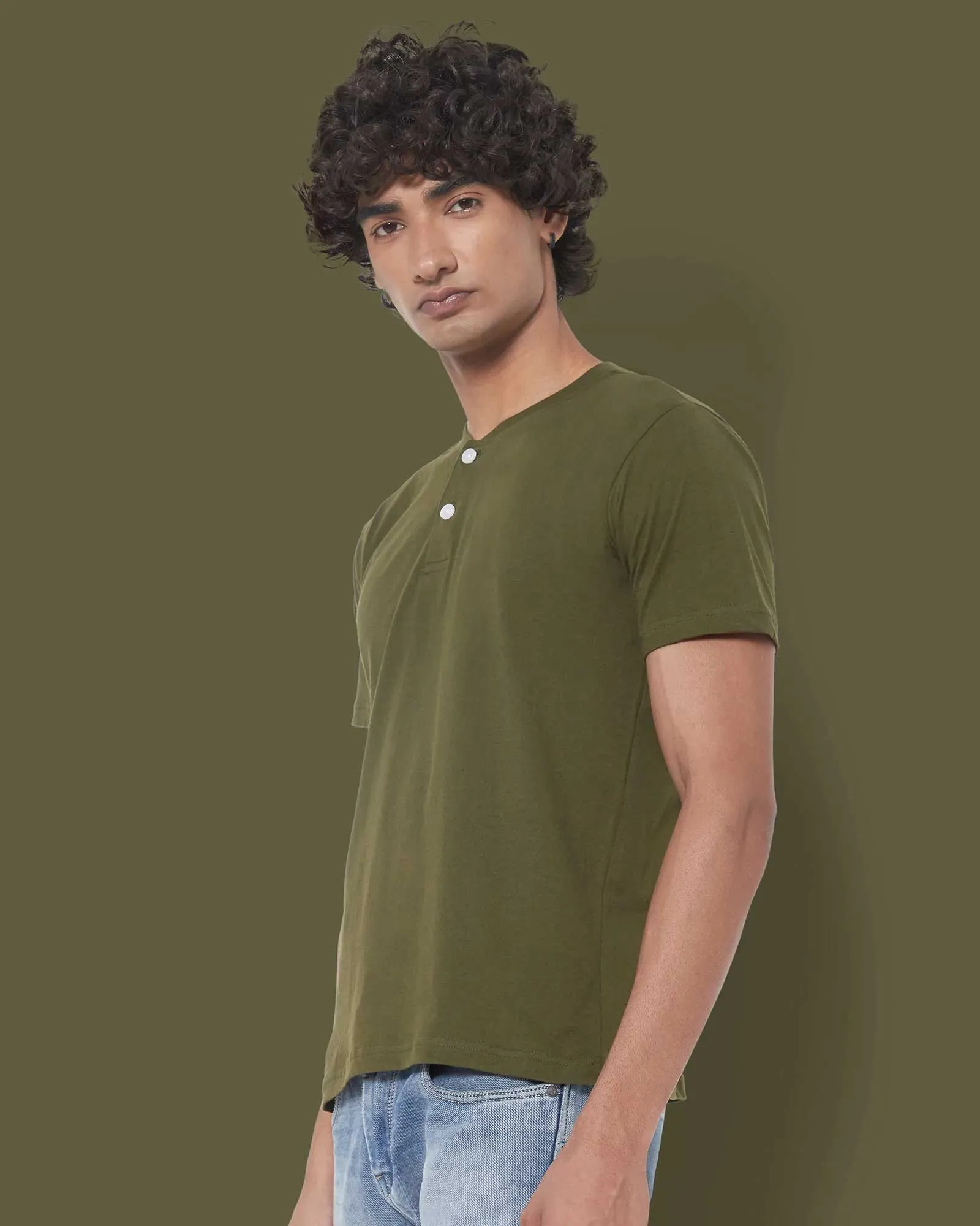 Half Sleeves Henley: Military Green