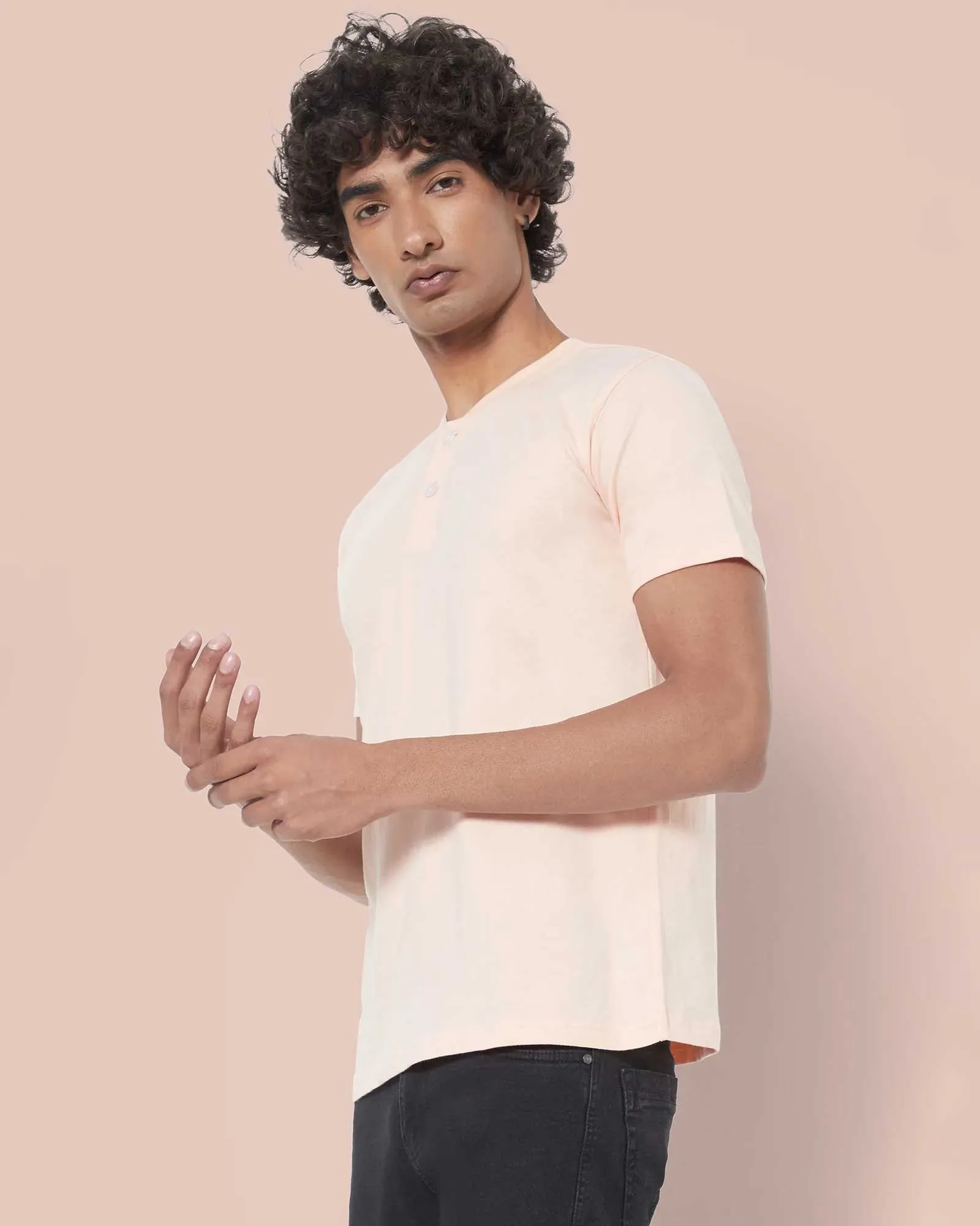 Half Sleeves Henley: Peach