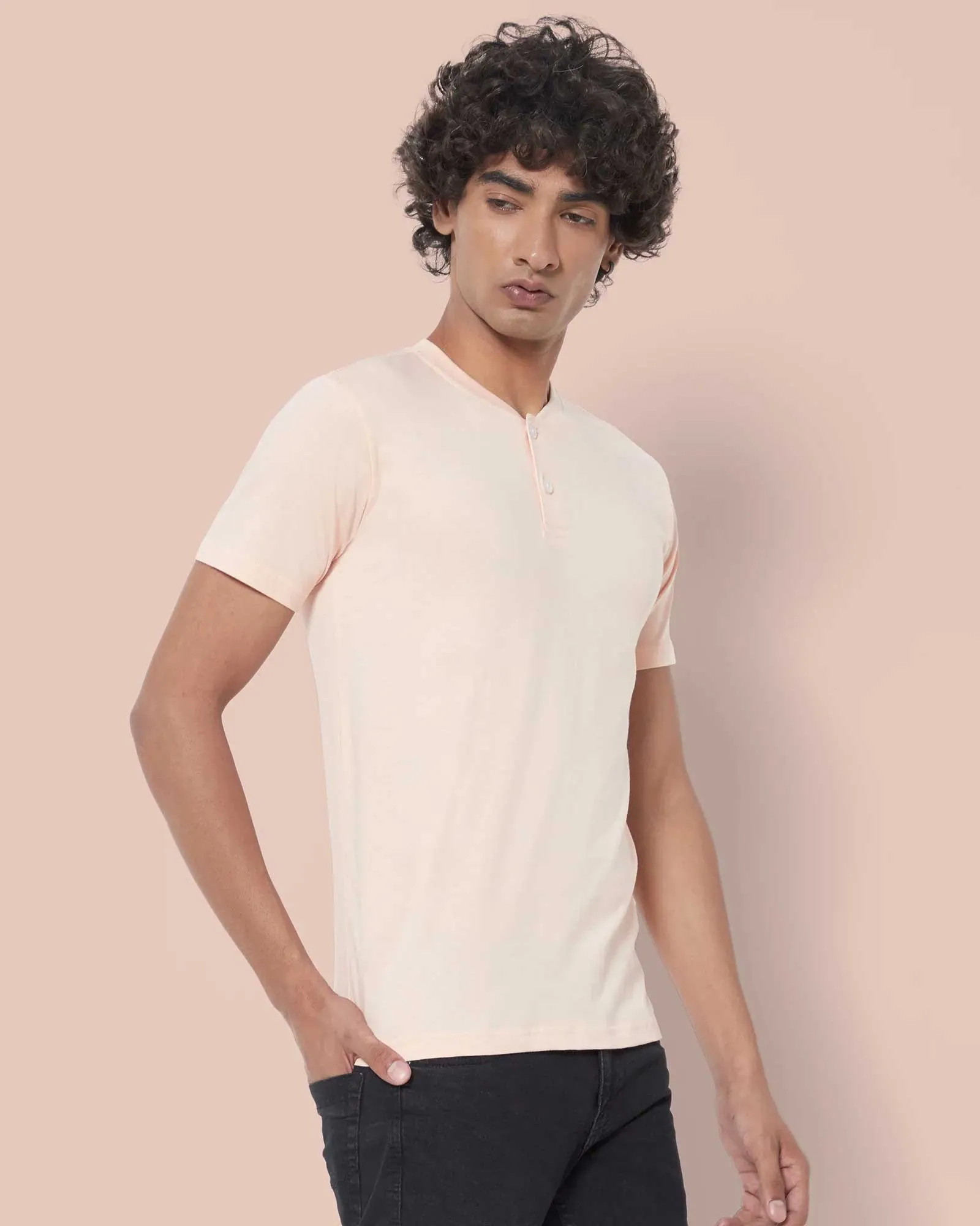 Half Sleeves Henley: Peach