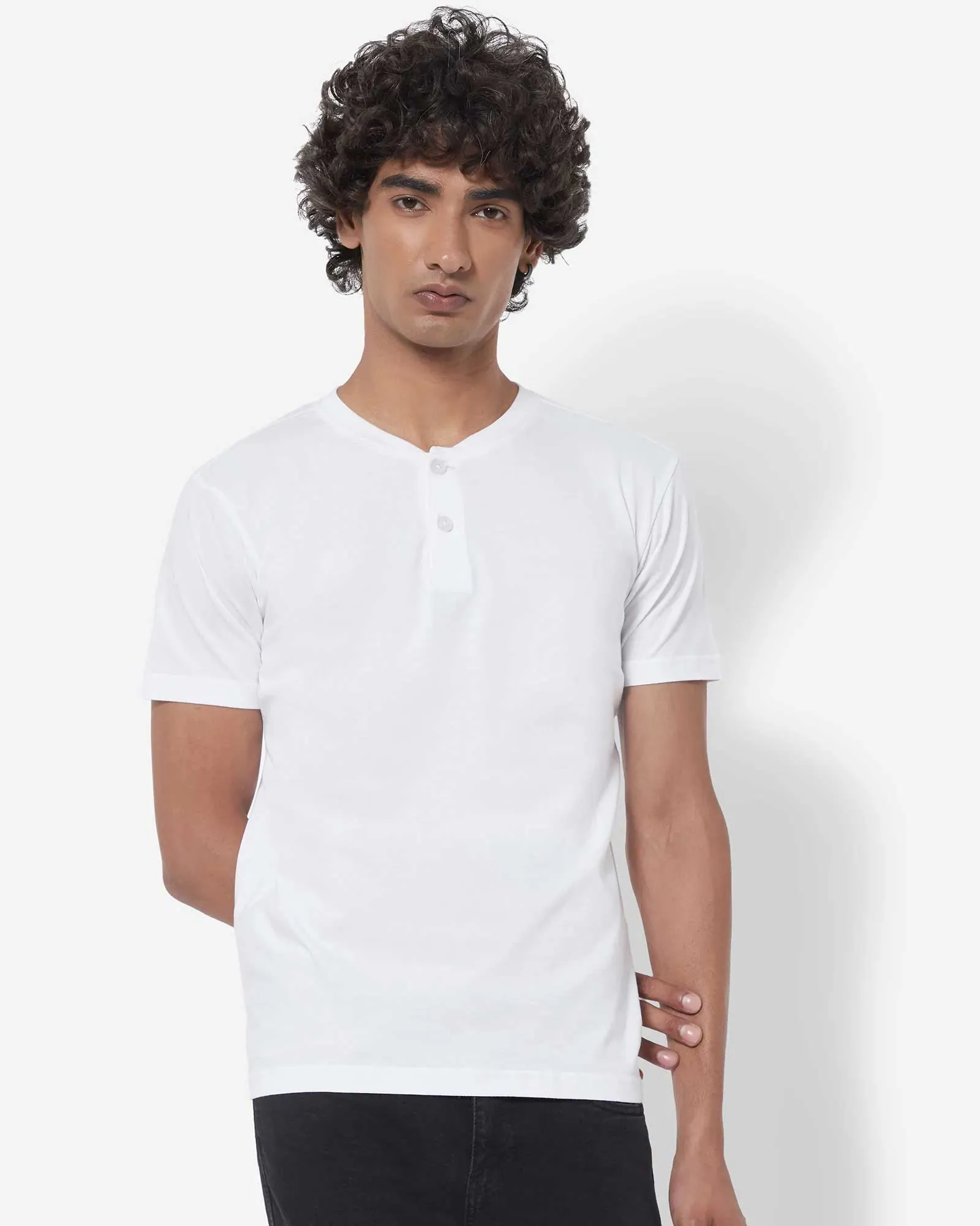 Half Sleeves Henley: White