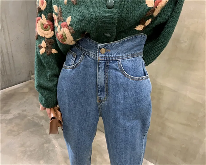 Harem Jeans Pants High Waist Loose Denim Jeans Female Buttons Trousers