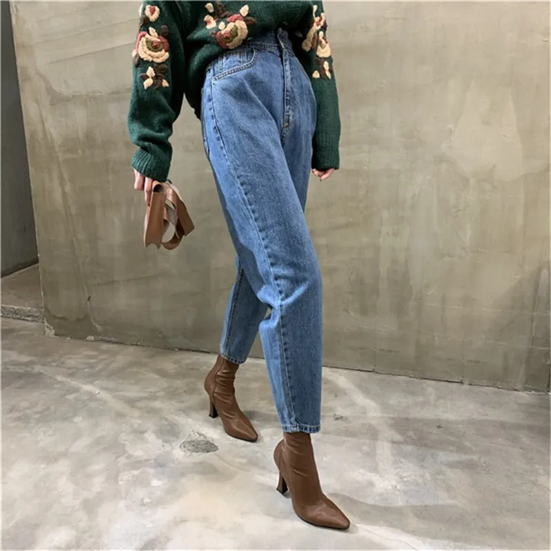 Harem Jeans Pants High Waist Loose Denim Jeans Female Buttons Trousers