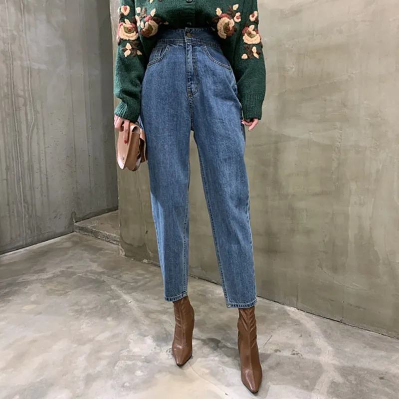 Harem Jeans Pants High Waist Loose Denim Jeans Female Buttons Trousers