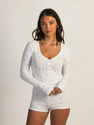 HARLOW HOLLY HENLEY DITSY LONG SLEEVE - WHITE