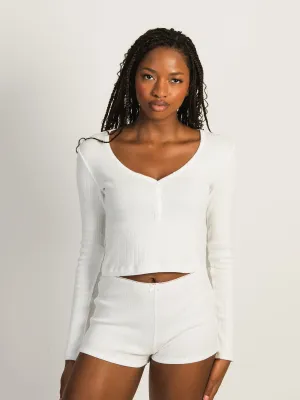 HARLOW PIA POINTELLE LONG SLEEVE HENLEY - OFF WHITE