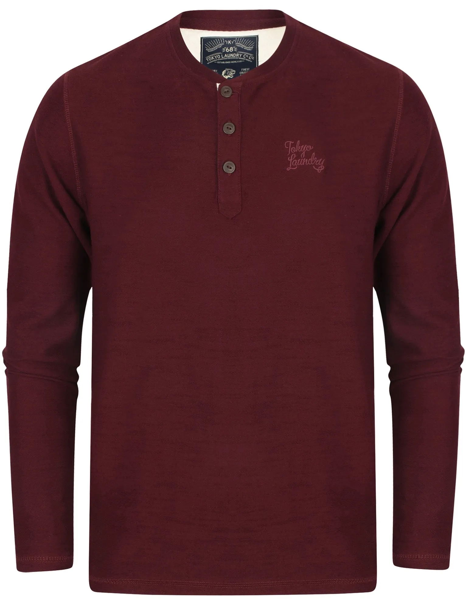 Harlowton Henley Long Sleeve Cotton Top In Wine Tasting - Tokyo Laundry