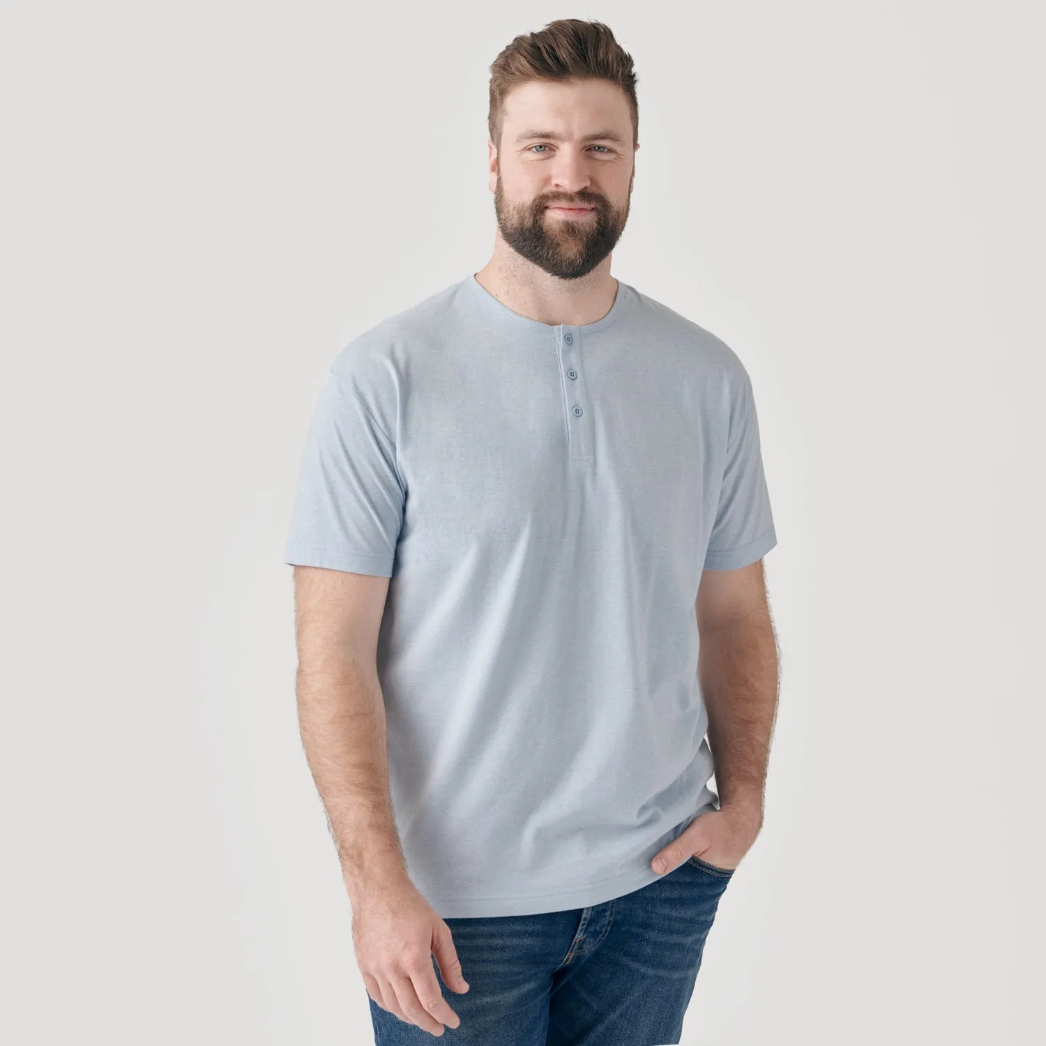 Heather Pale Blue Short Sleeve Henley