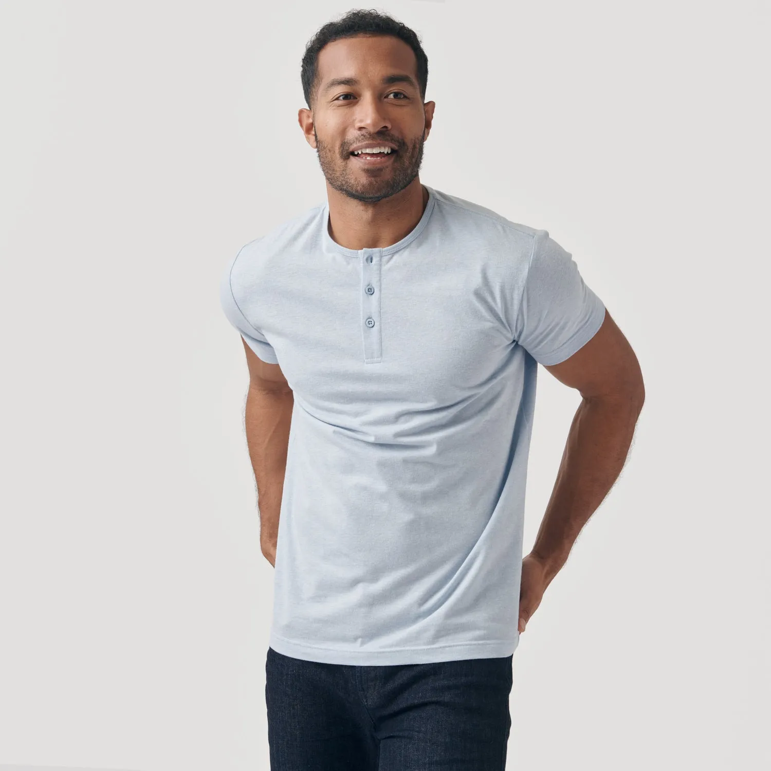 Heather Pale Blue Short Sleeve Henley