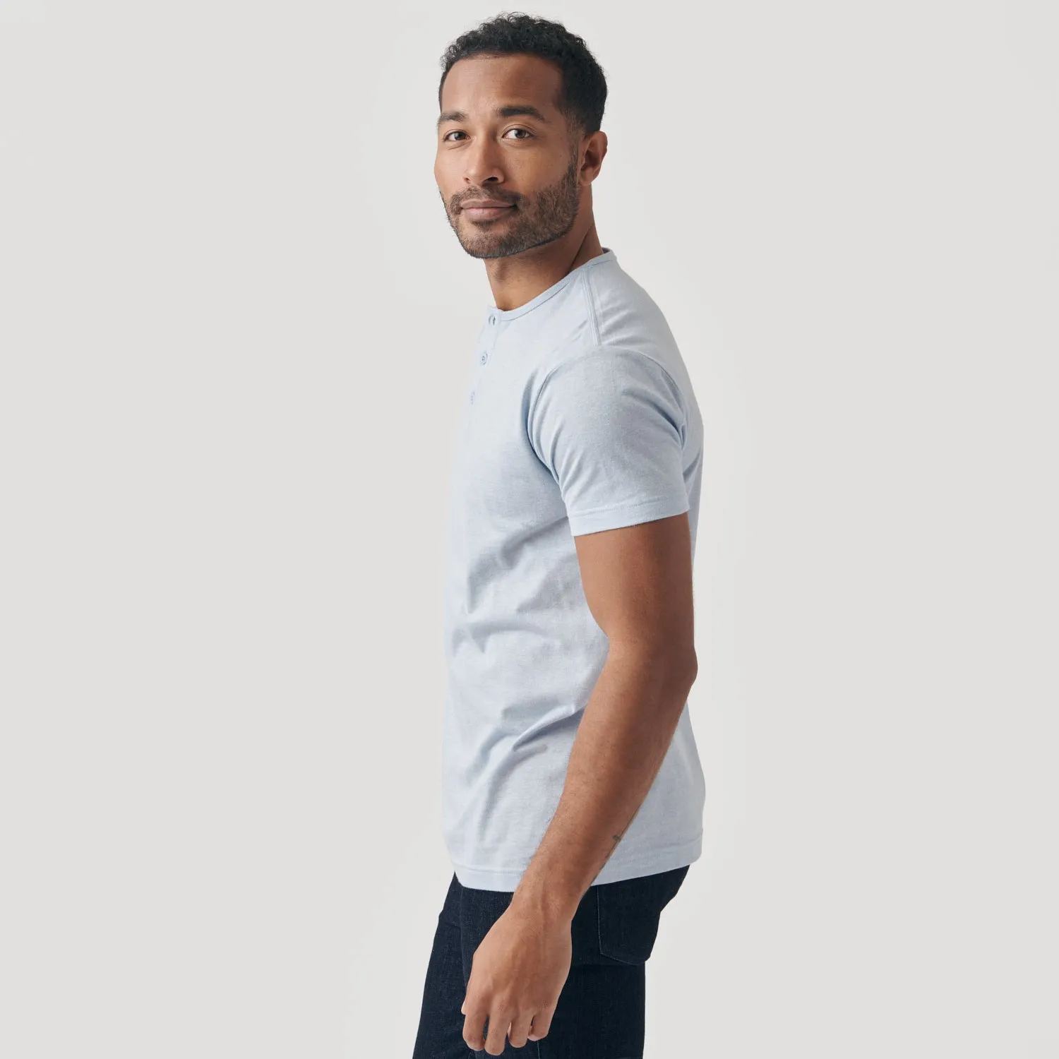 Heather Pale Blue Short Sleeve Henley