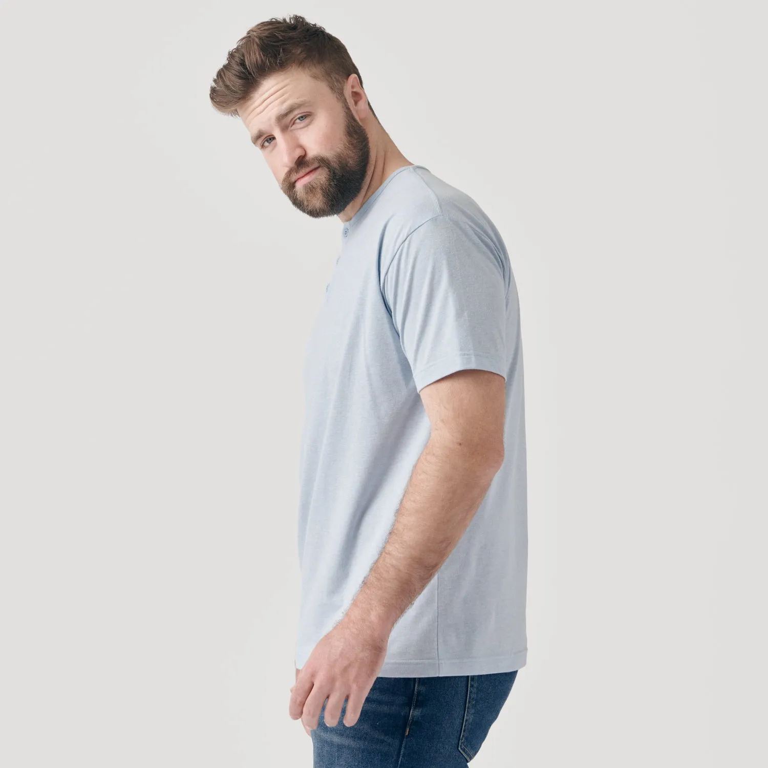 Heather Pale Blue Short Sleeve Henley