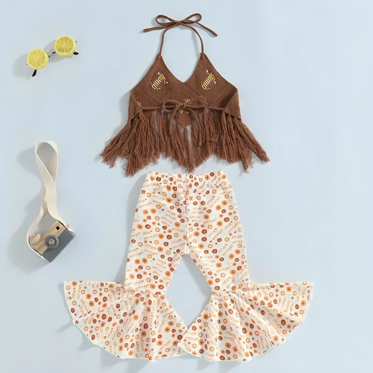 Hem Knit Boho Flared Pants Baby Set