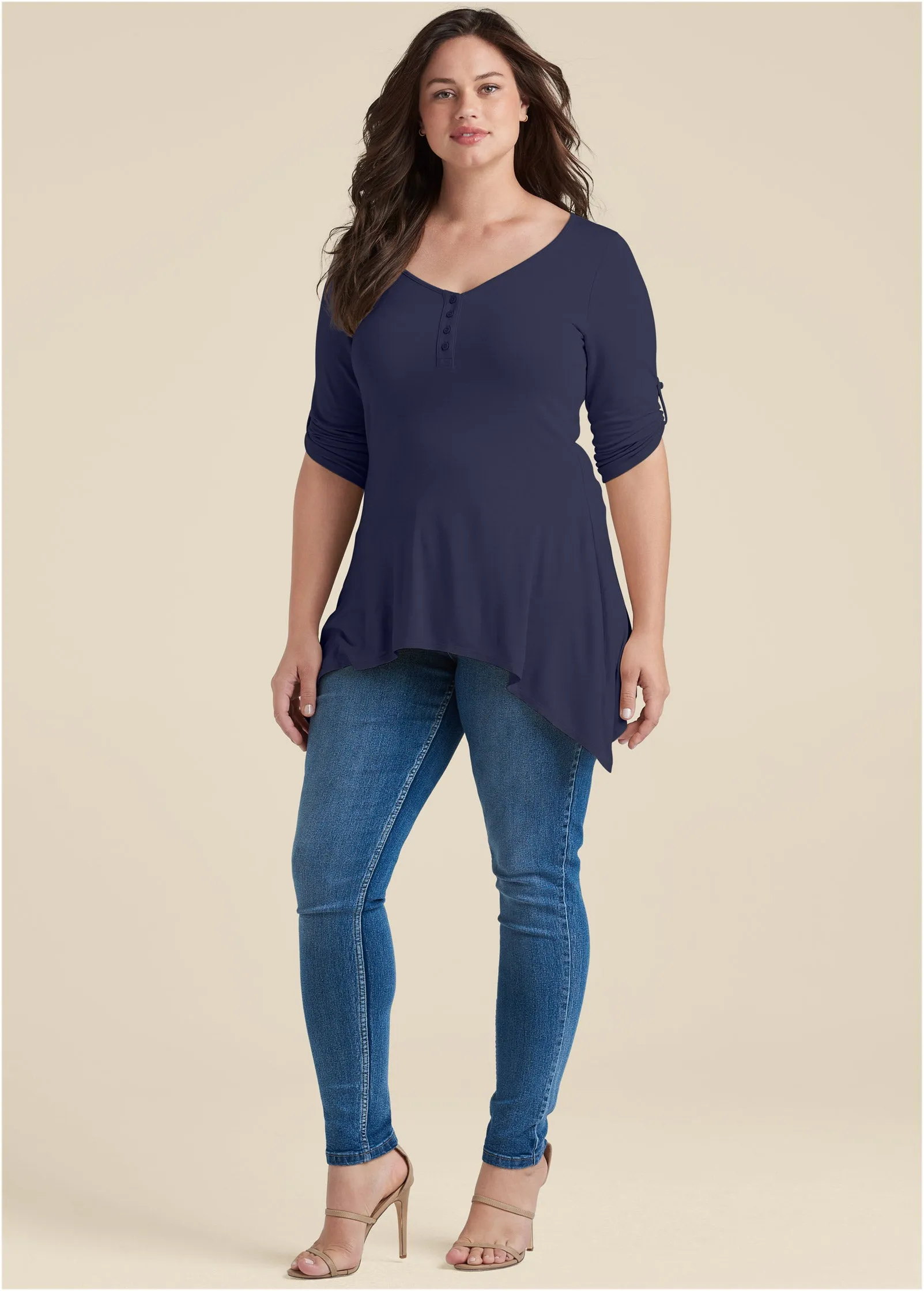 Henley High-Low Top - Navy