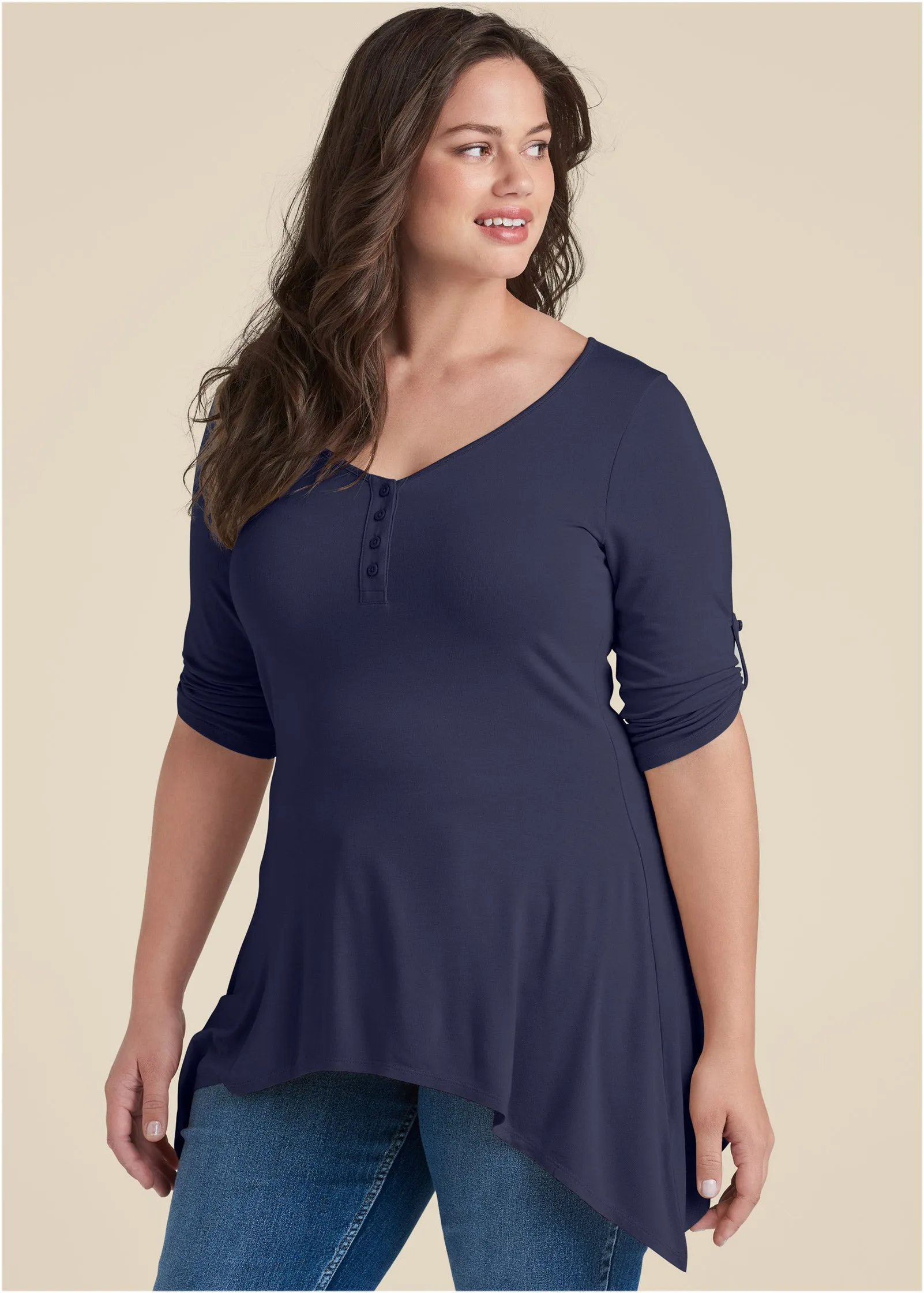 Henley High-Low Top - Navy