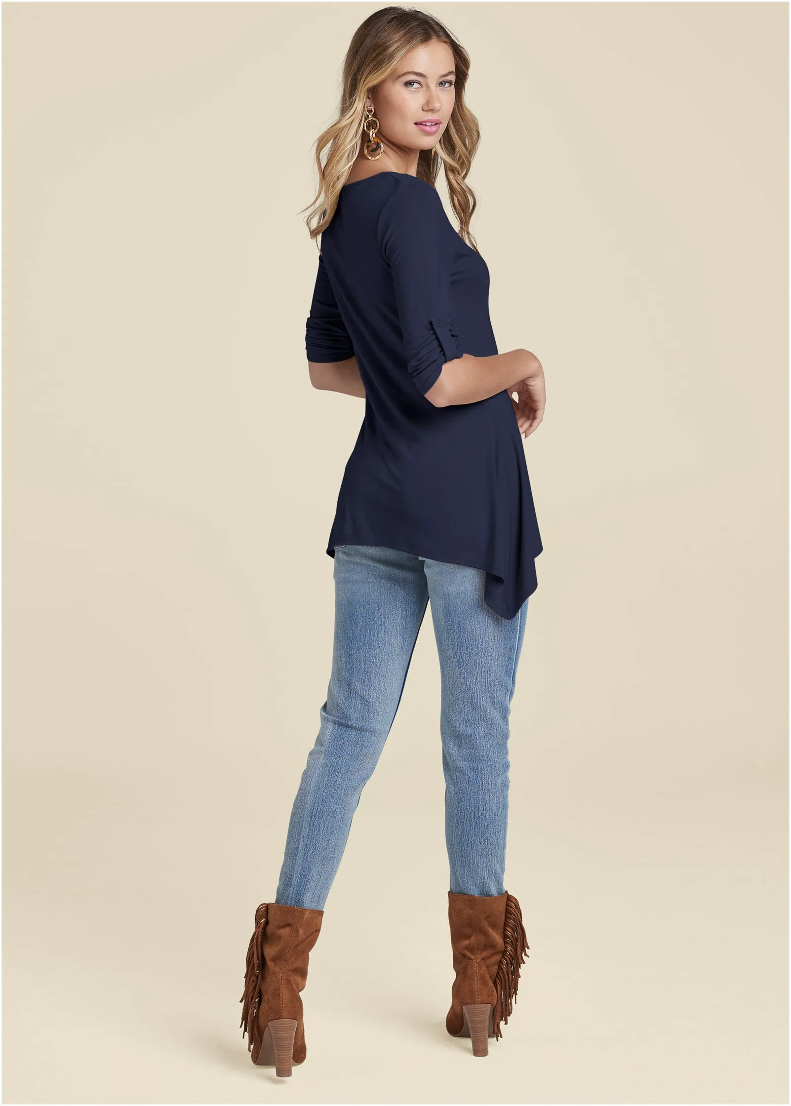 Henley High-Low Top - Navy