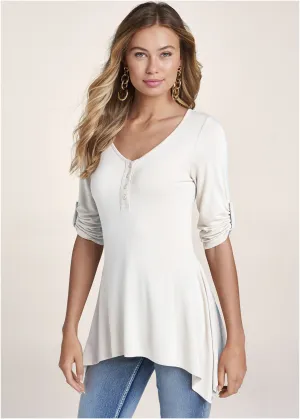 Henley High-Low Top - White