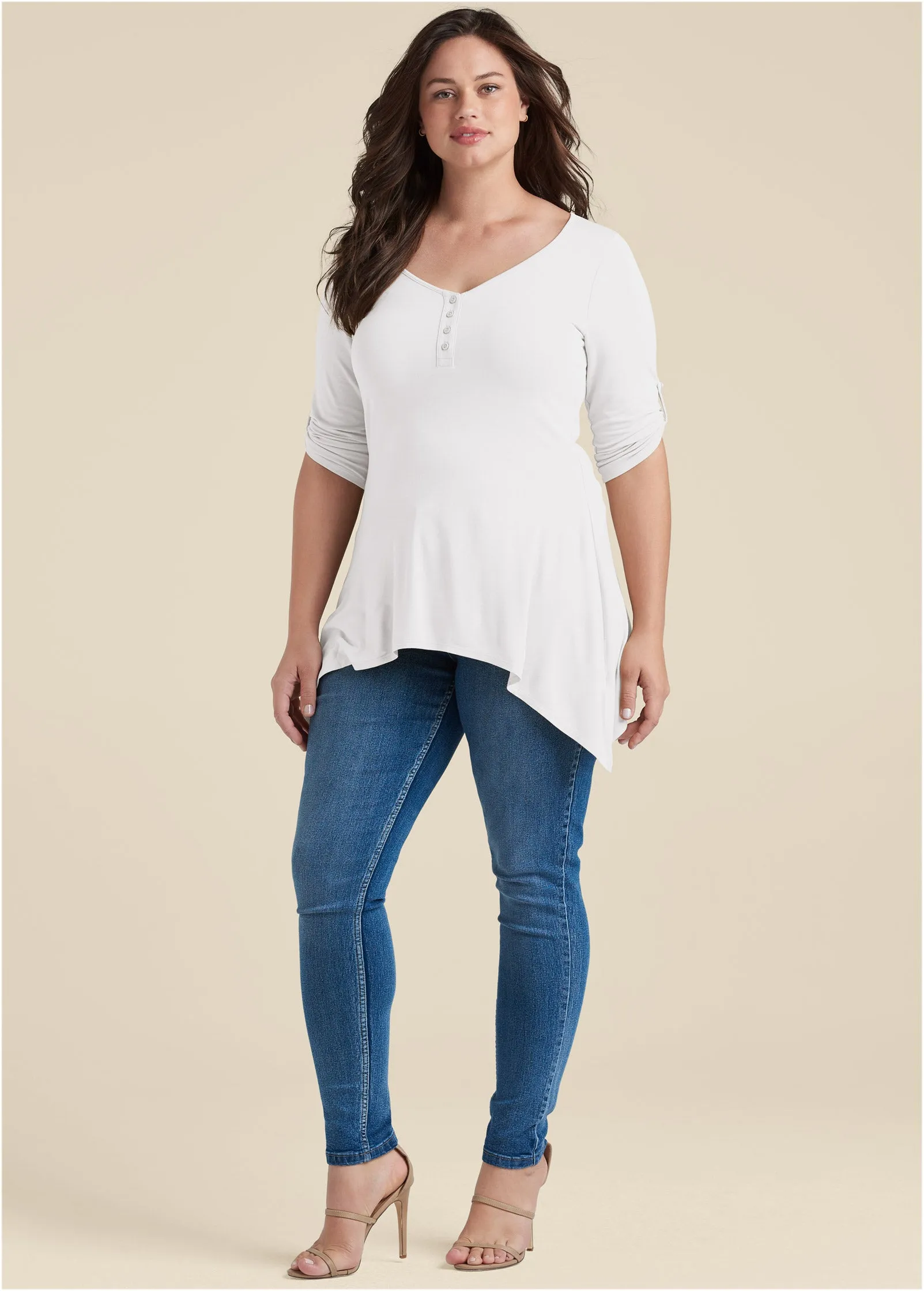 Henley High-Low Top - White