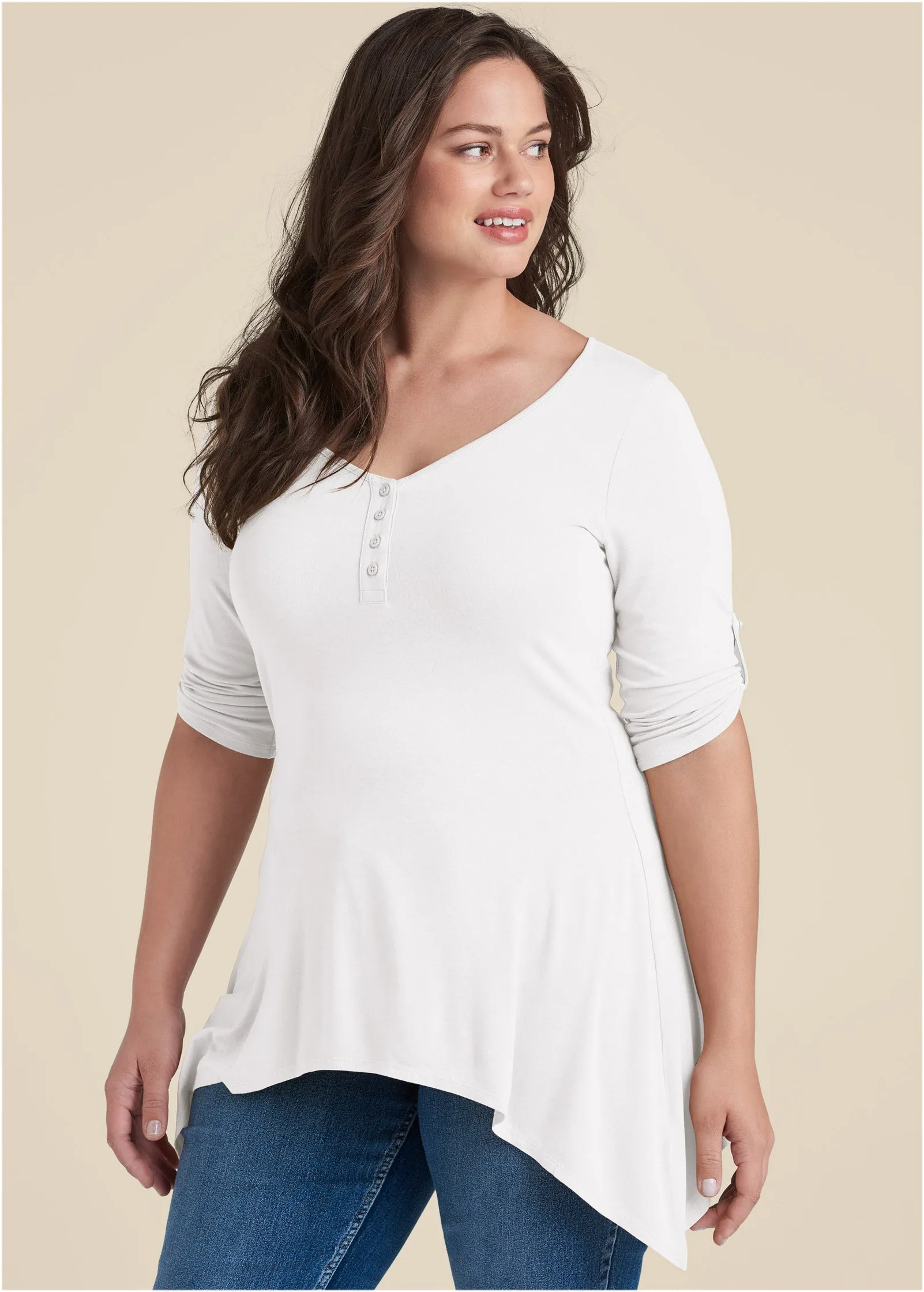 Henley High-Low Top - White