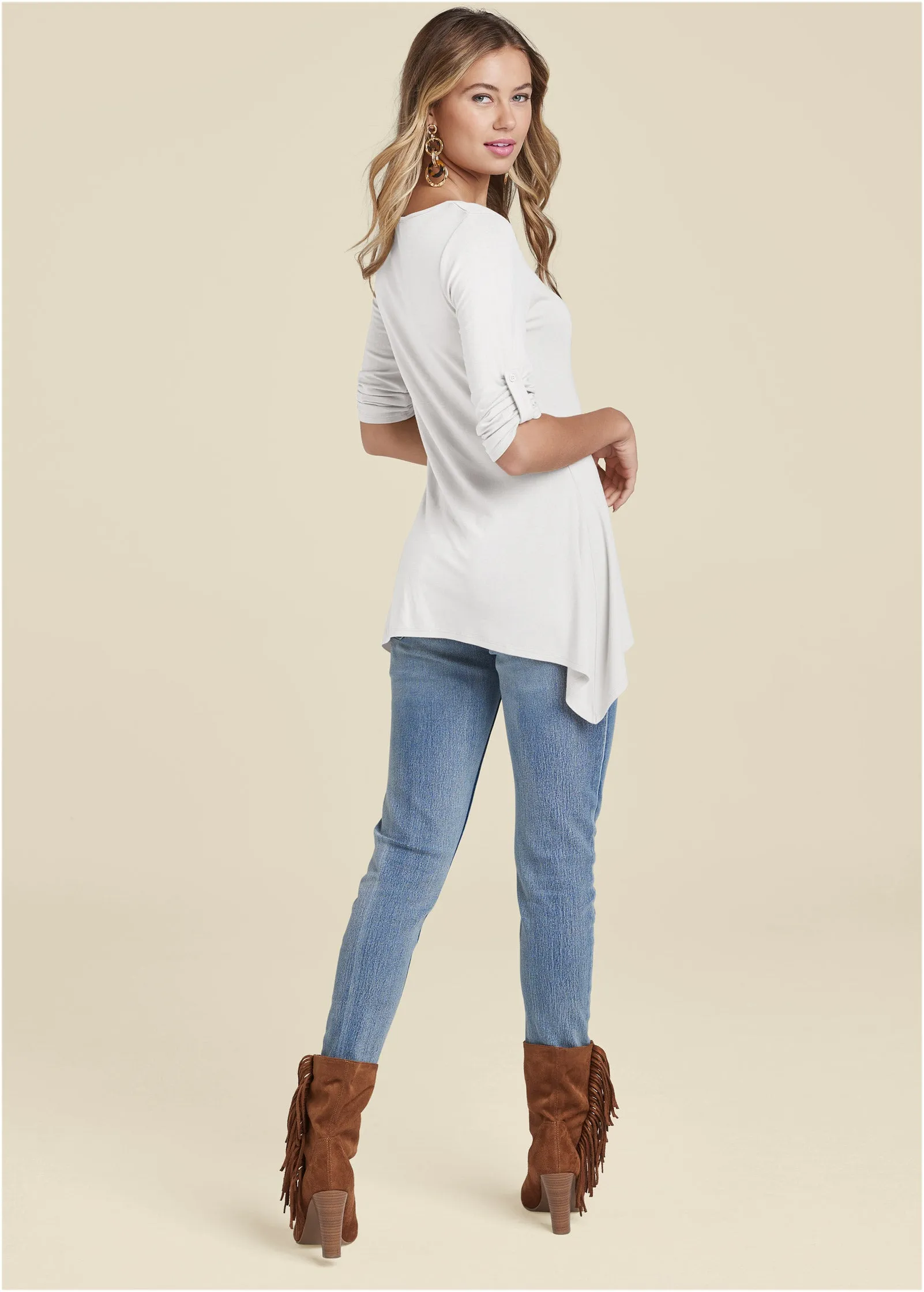 Henley High-Low Top - White