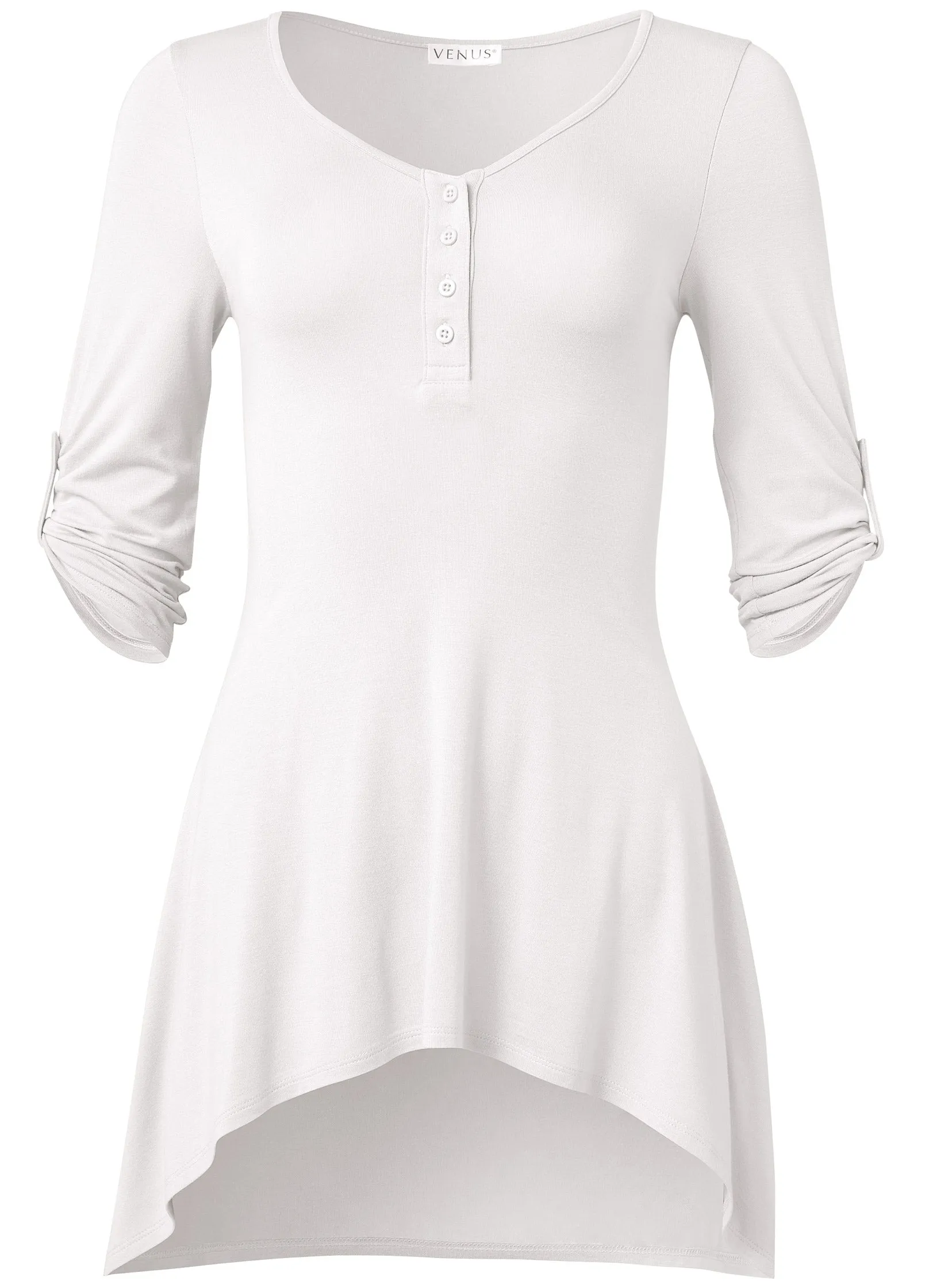 Henley High-Low Top - White