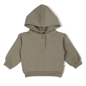 Henley Hoodie aus Bio-Fleece  - Olive