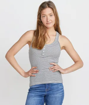 Henley Racerback Tank in Natural/Black