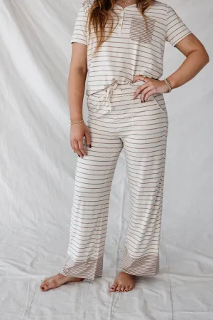 HENLEY STRAIGHT LEG PANTS SET MODAL | Tan & Cream Pencil Stripe