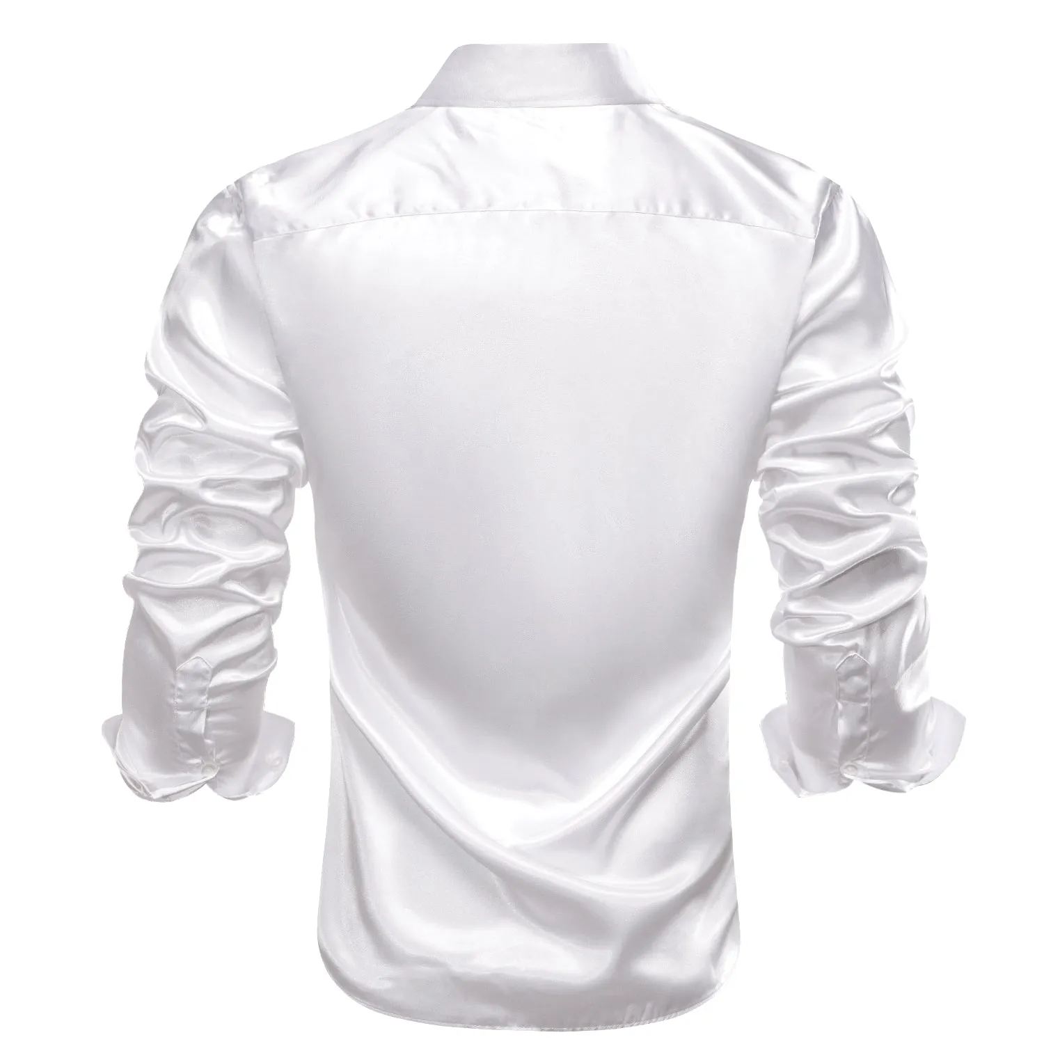 Hi-Tie White Dress Shirt Solid Satin Men's Long Sleeve Dress Shirt