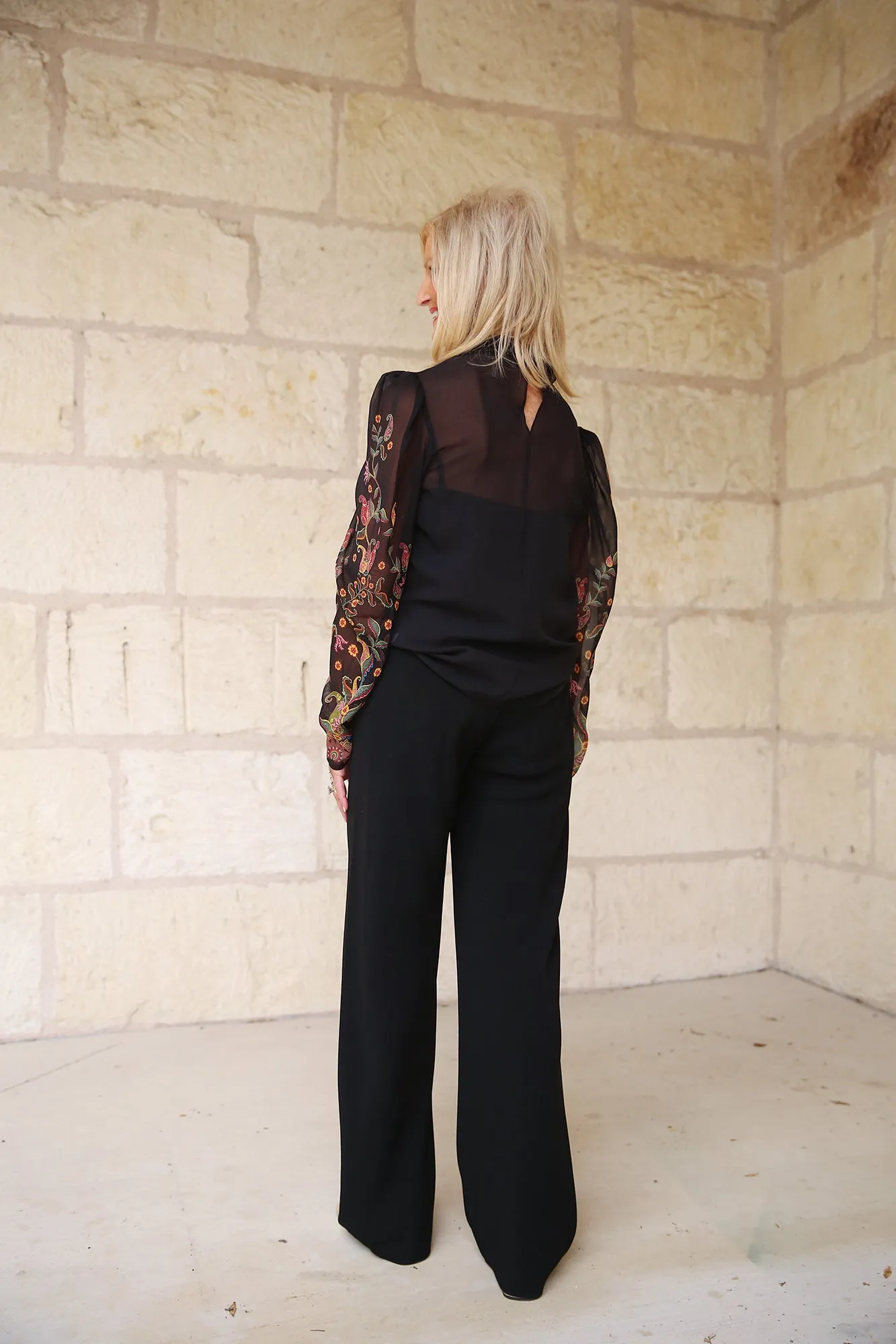 High-Waist Crepe Bias Pant Black