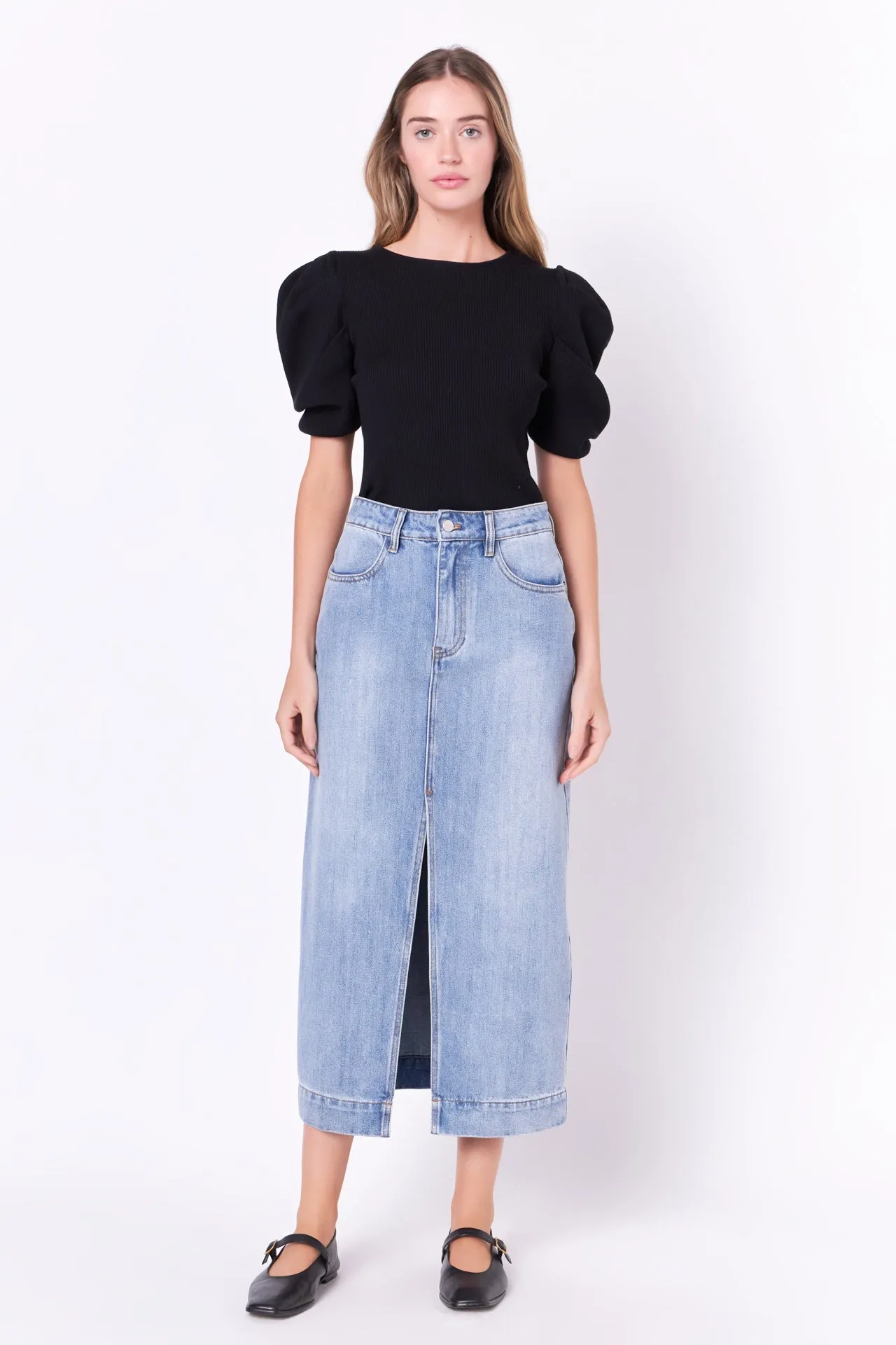 High Waist Long Denim Skirt