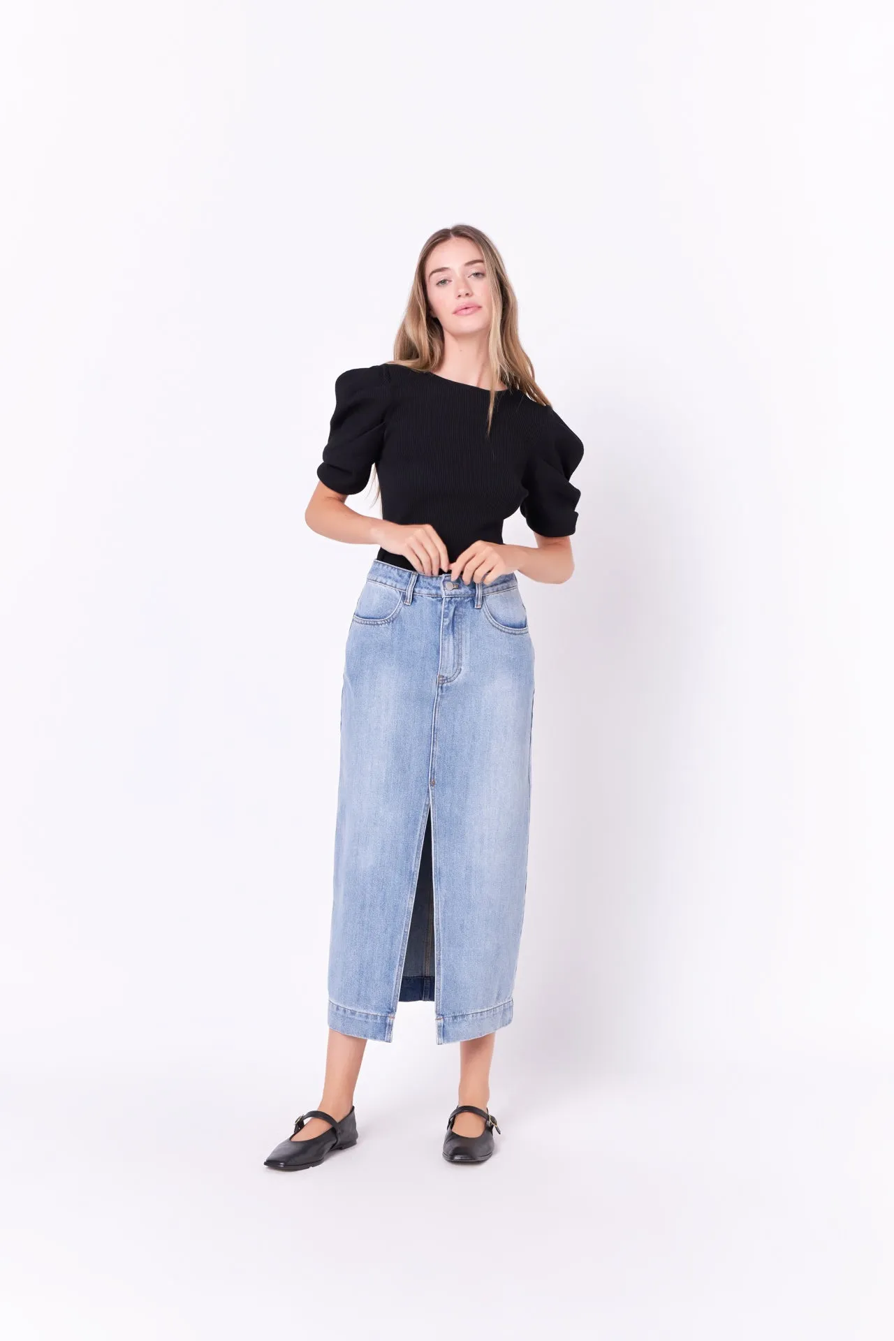 High Waist Long Denim Skirt