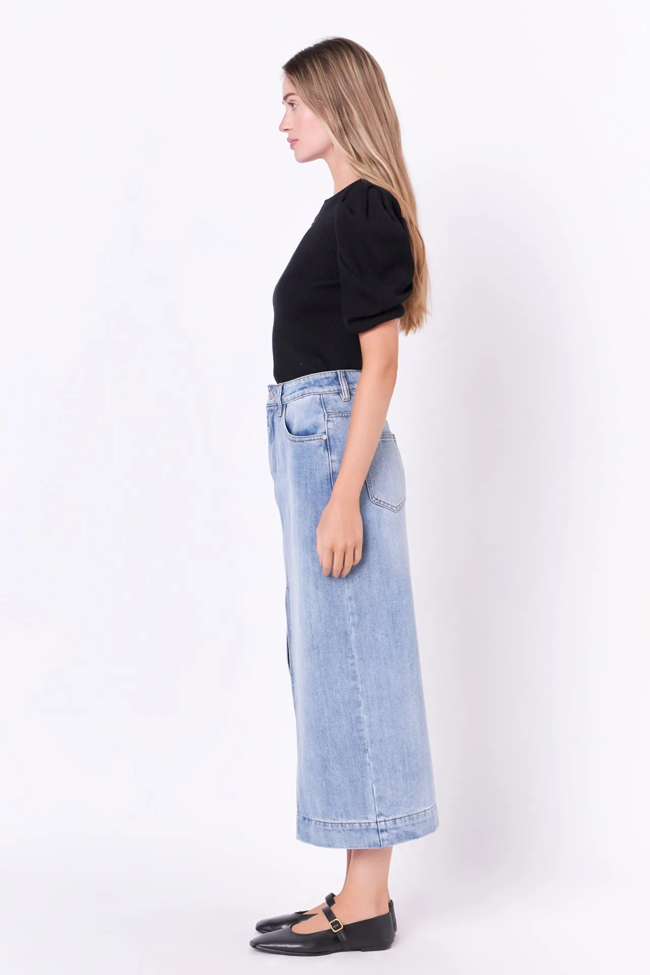 High Waist Long Denim Skirt