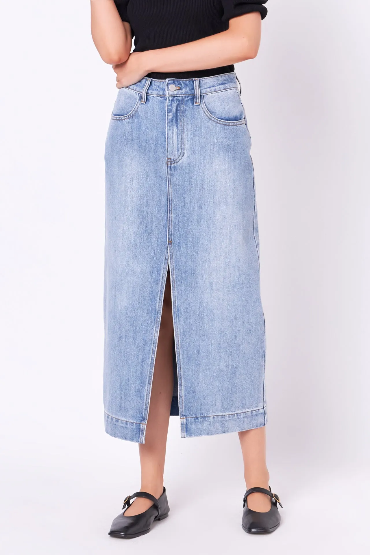 High Waist Long Denim Skirt