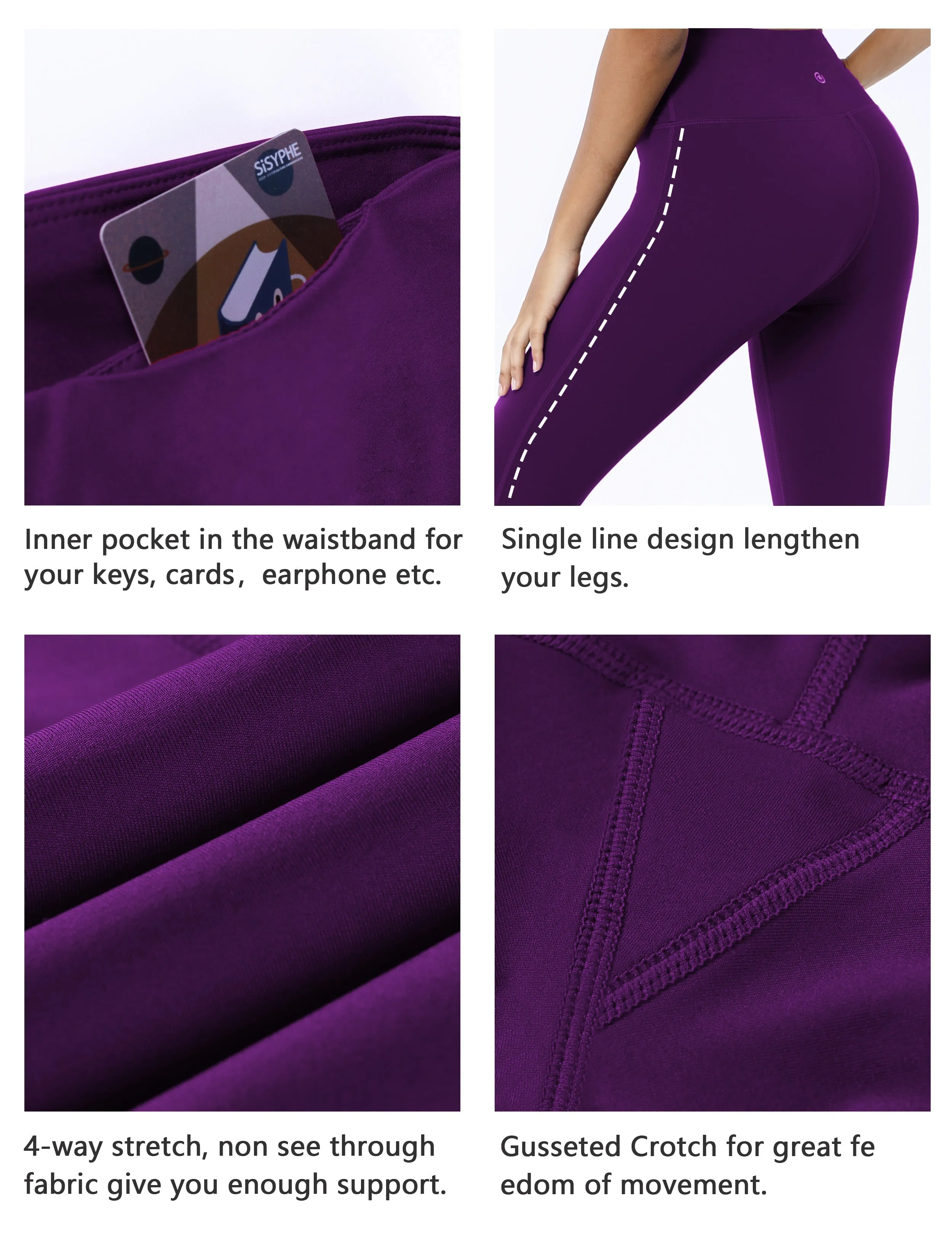 High Waist Side Line Yoga Pants eggplantpurple_yoga