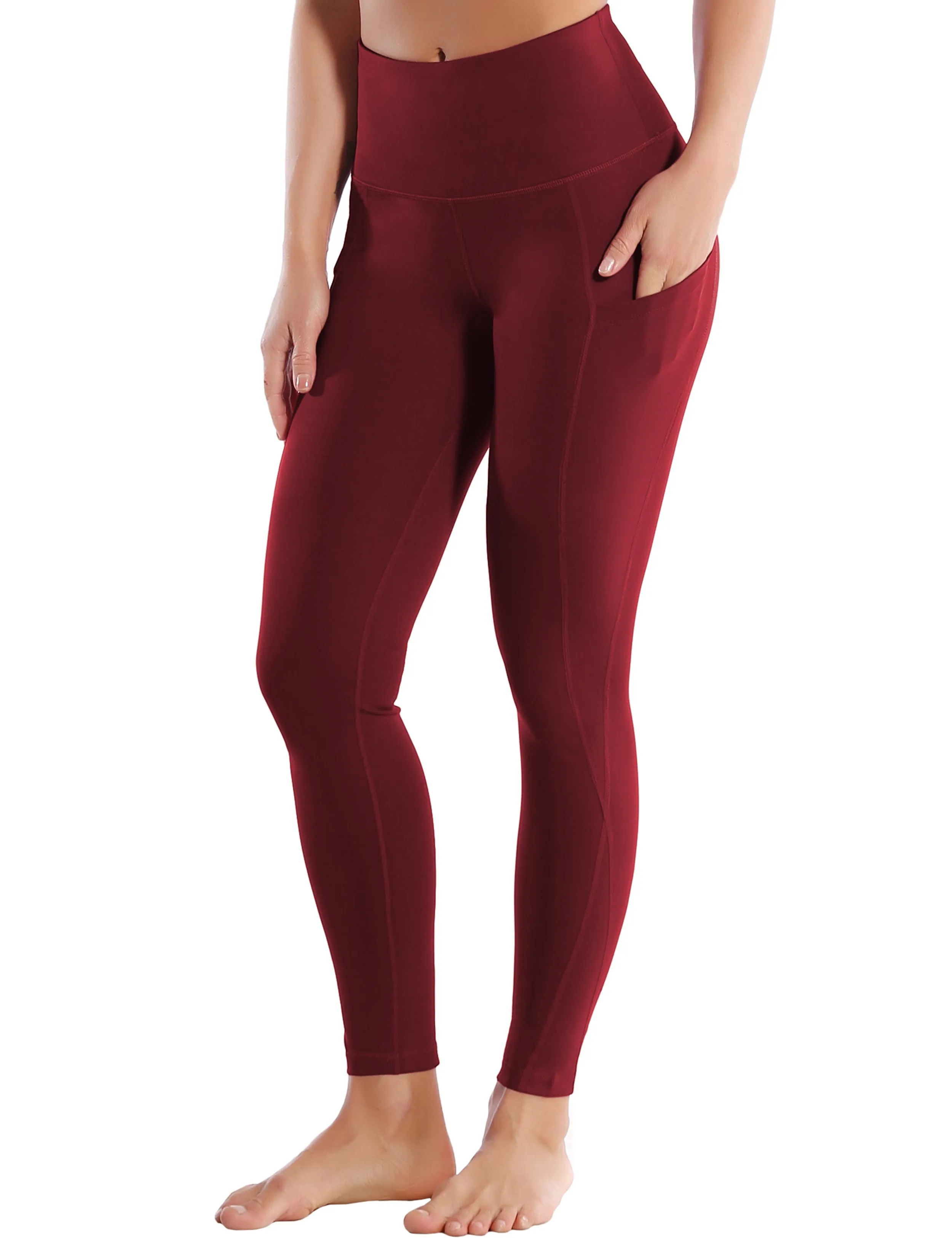 High Waist Side Pockets Golf Pants cherryred_Golf