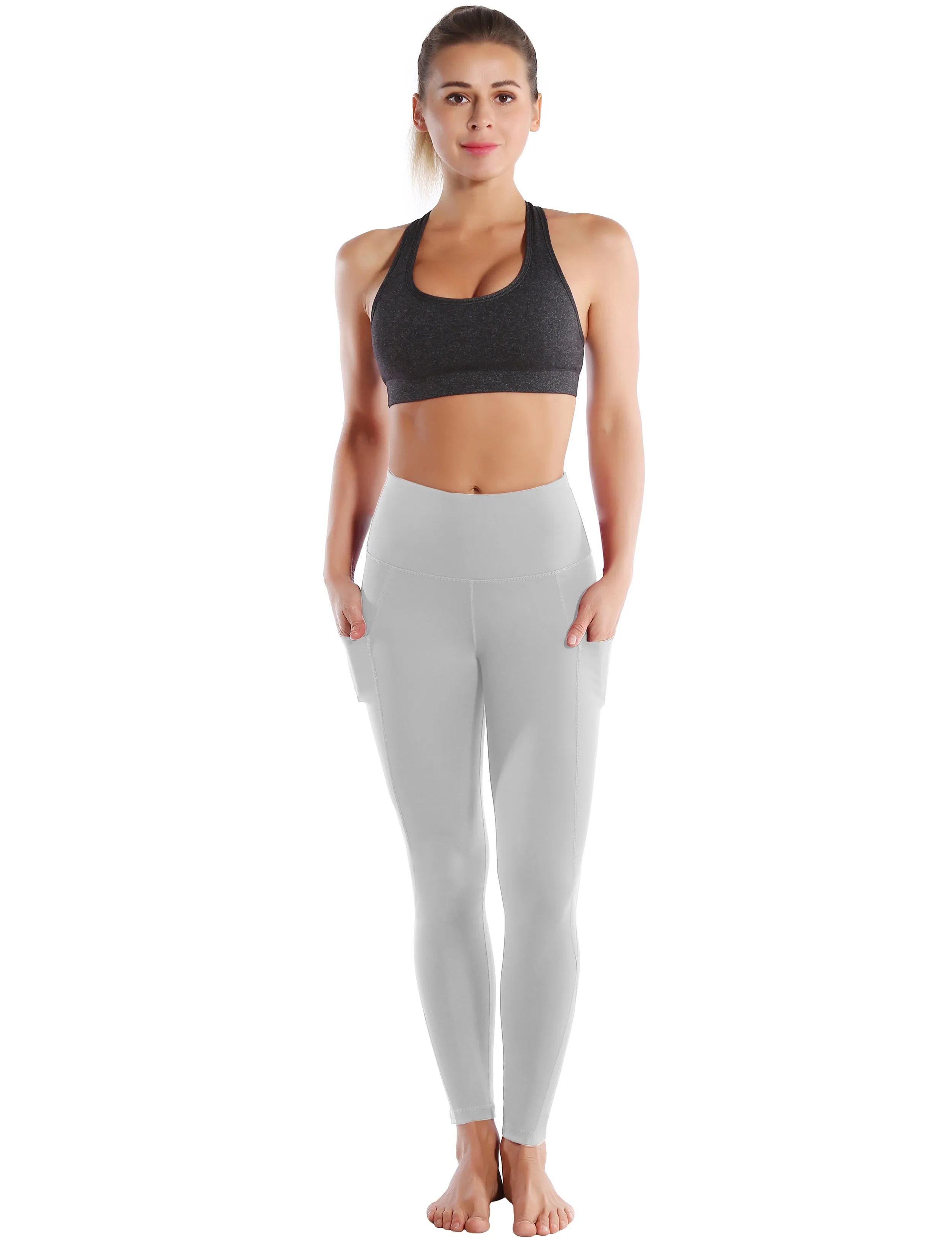 High Waist Side Pockets Gym Pants lightgray_Gym