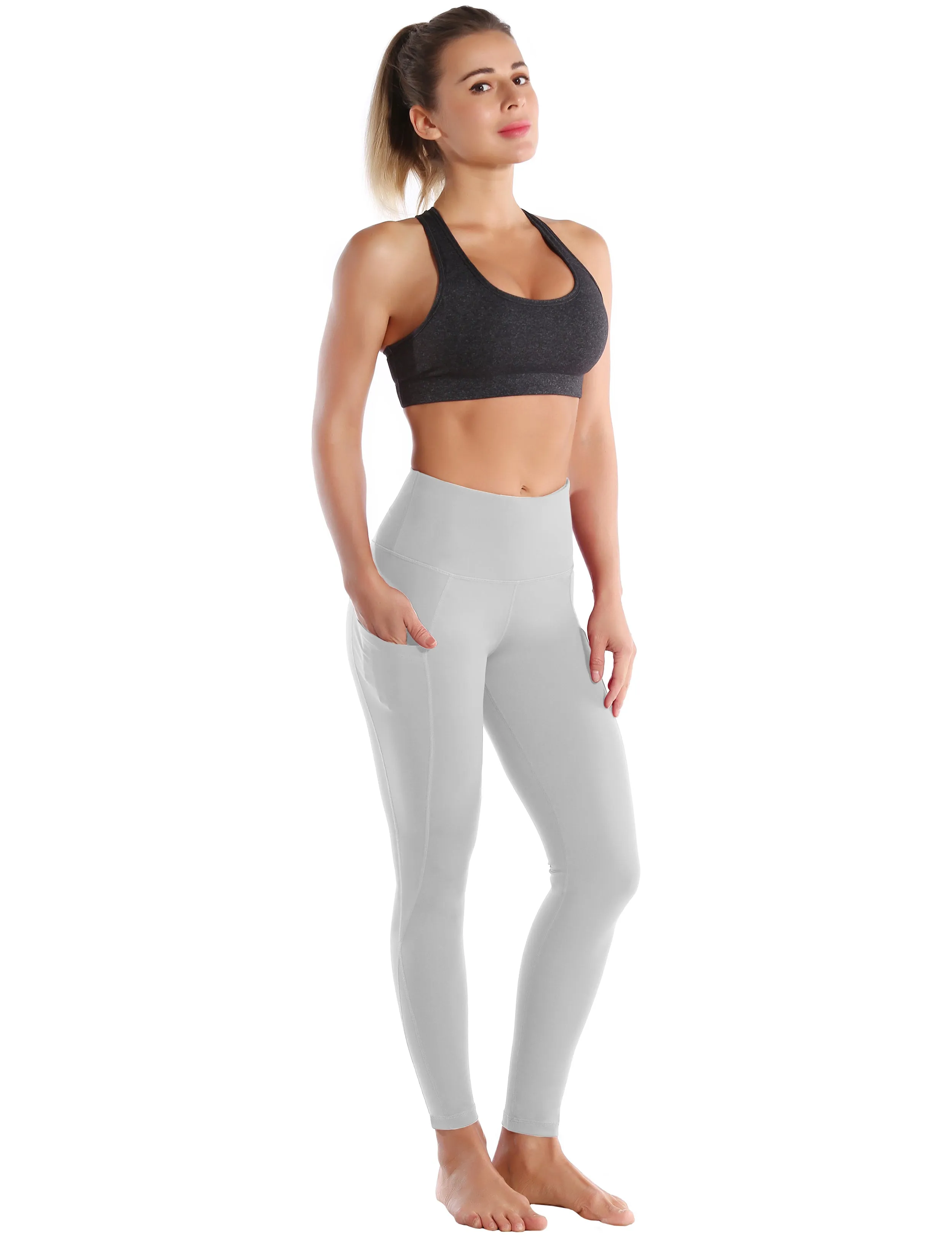 High Waist Side Pockets Gym Pants lightgray_Gym