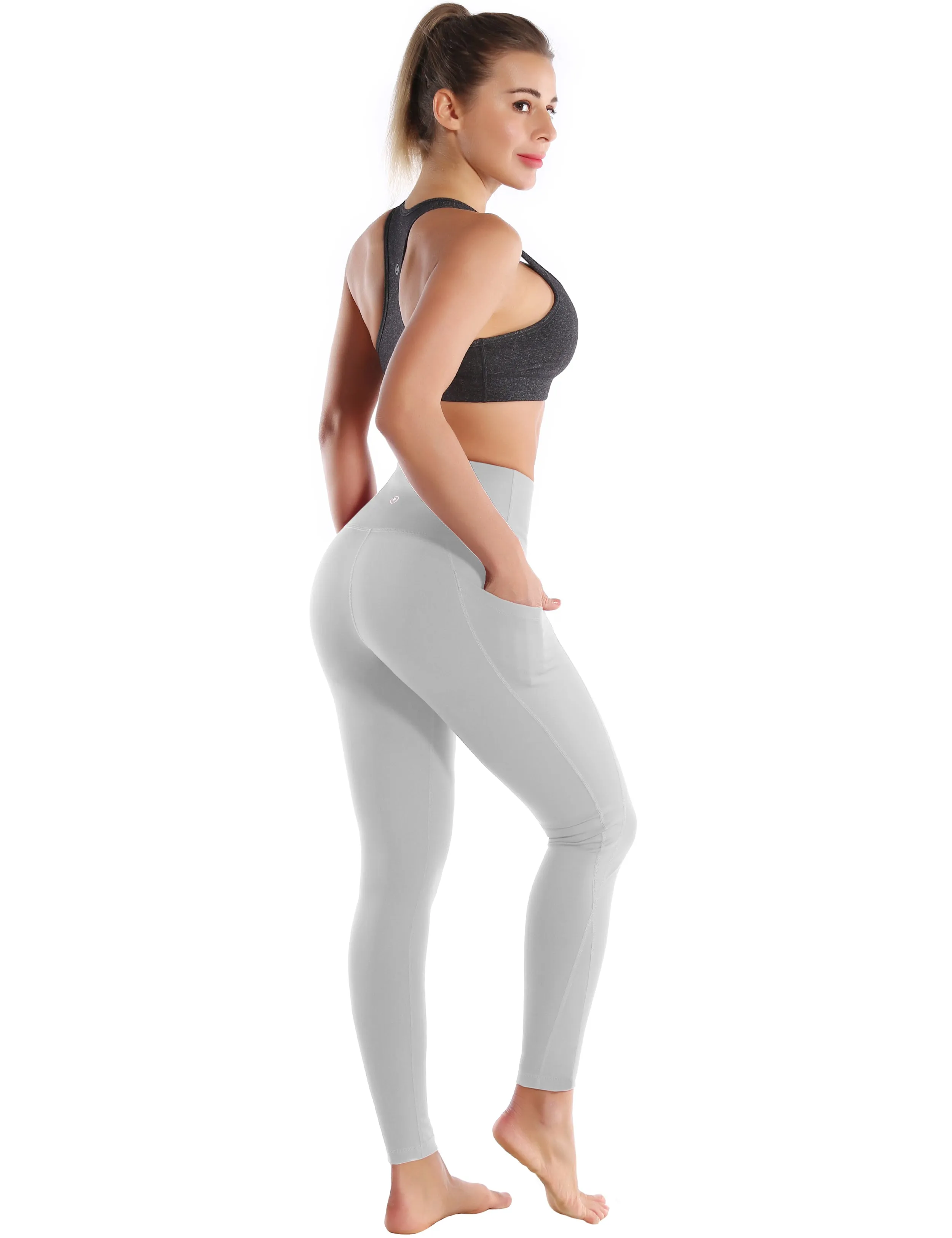 High Waist Side Pockets Gym Pants lightgray_Gym