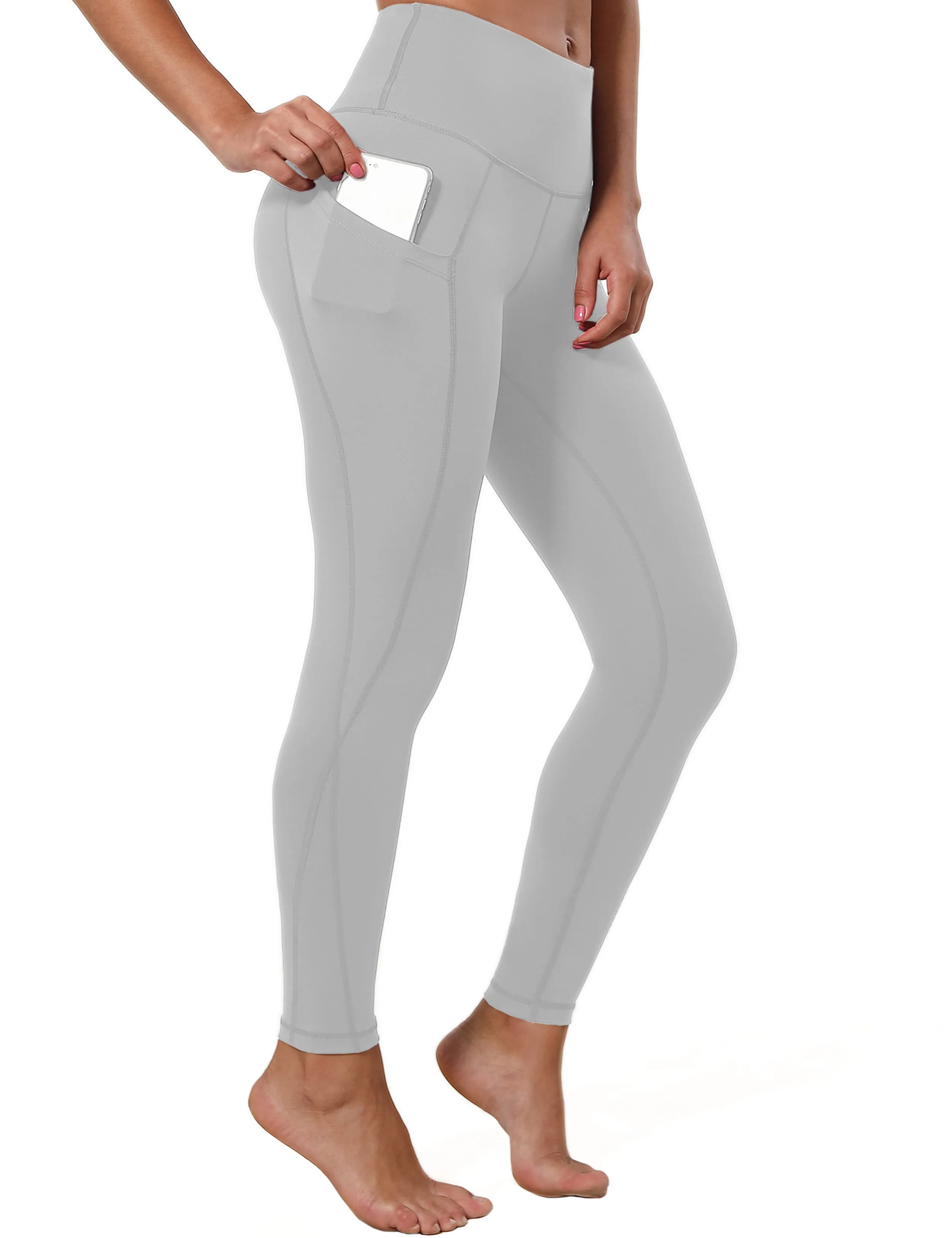 High Waist Side Pockets Gym Pants lightgray_Gym