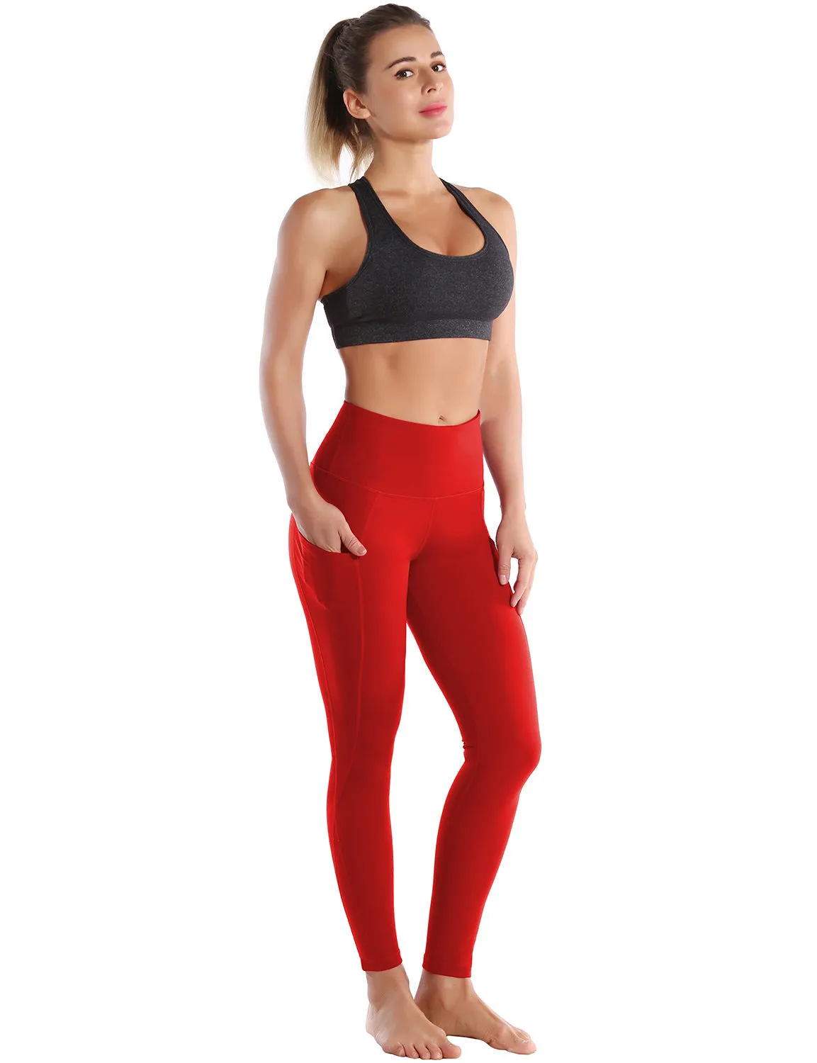 High Waist Side Pockets Gym Pants scarlet_Gym