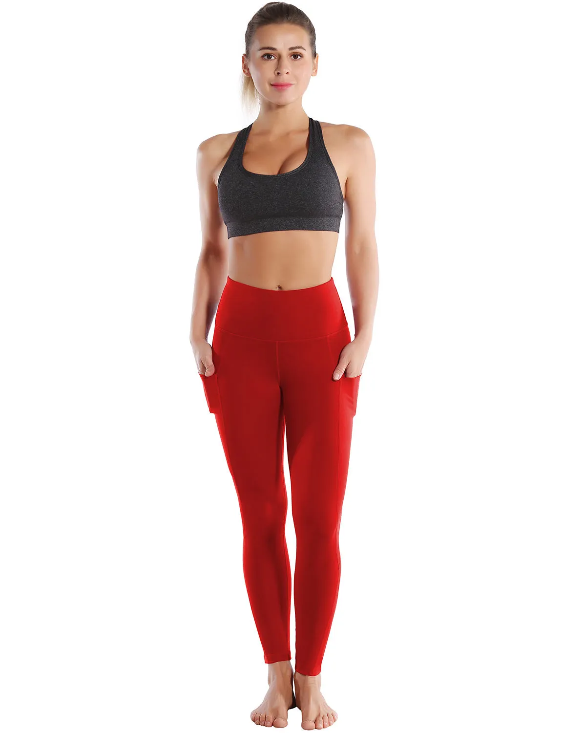 High Waist Side Pockets Gym Pants scarlet_Gym