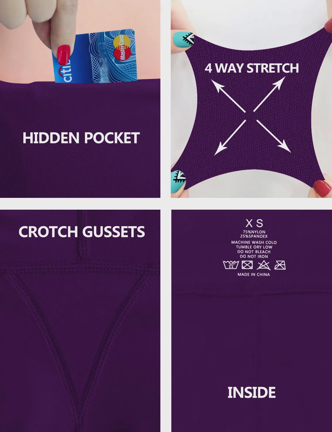 High Waist Side Pockets Running Pants pansypurple_Running