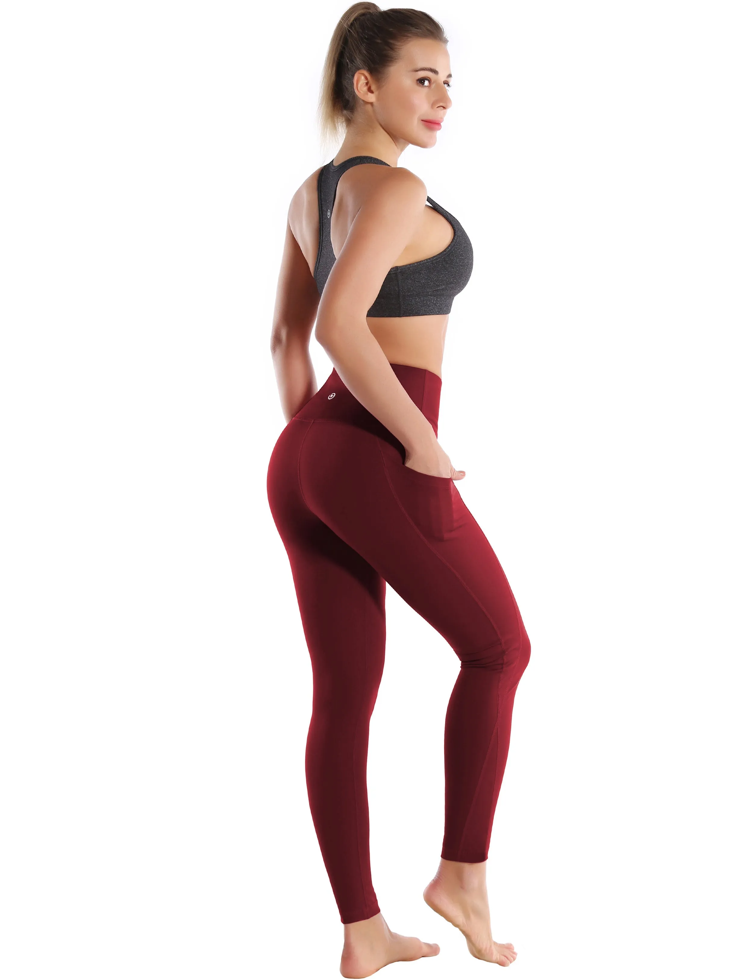 High Waist Side Pockets Yoga Pants cherryred_yoga