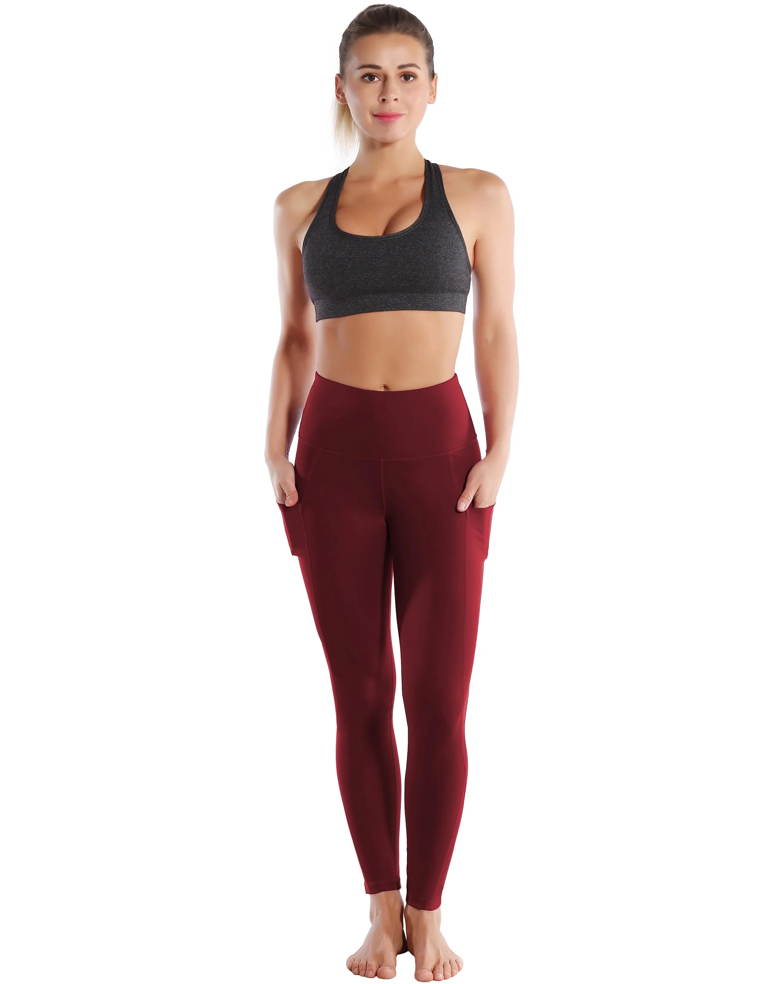 High Waist Side Pockets Yoga Pants cherryred_yoga