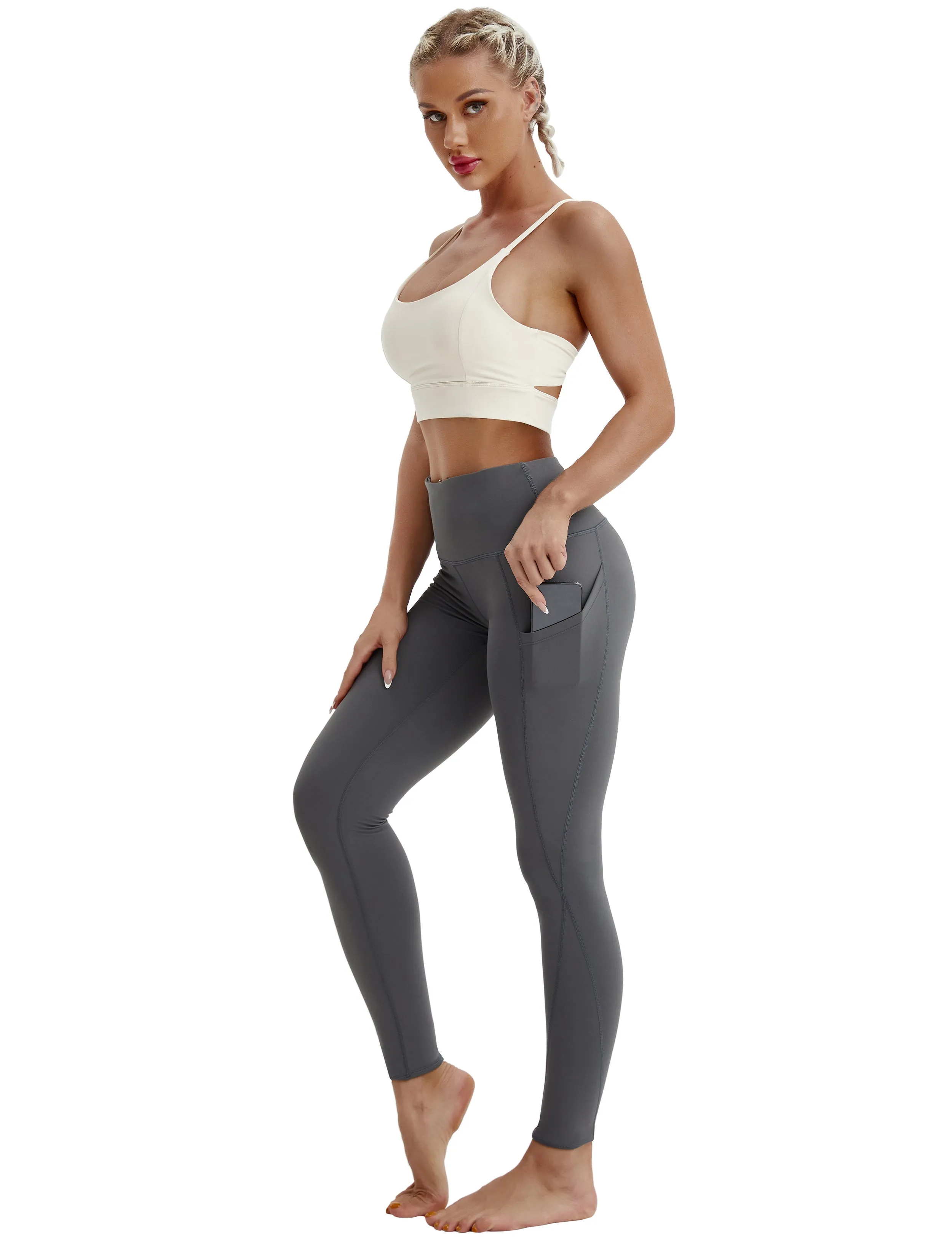 High Waist Side Pockets Yoga Pants shadowcharcoal