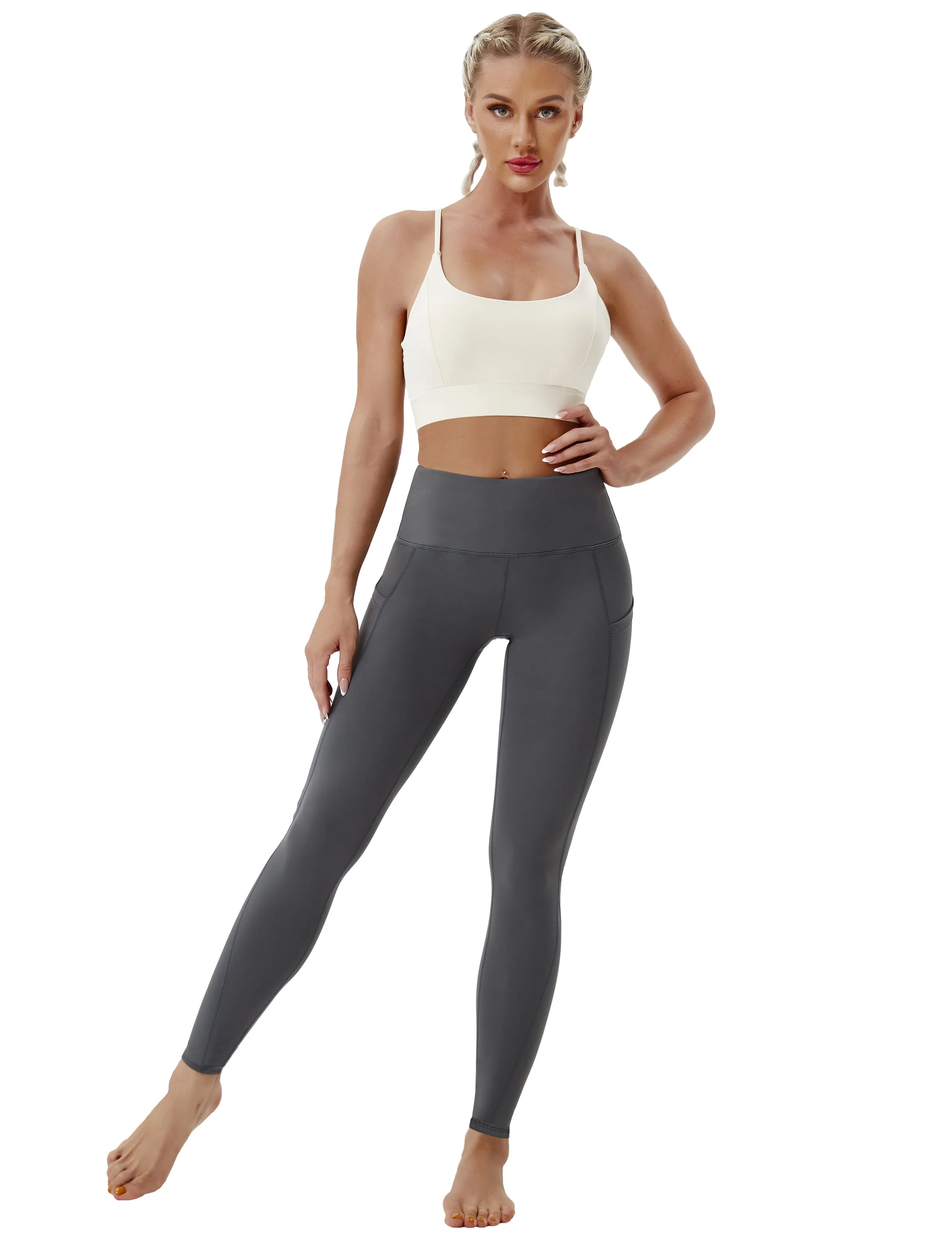 High Waist Side Pockets Yoga Pants shadowcharcoal